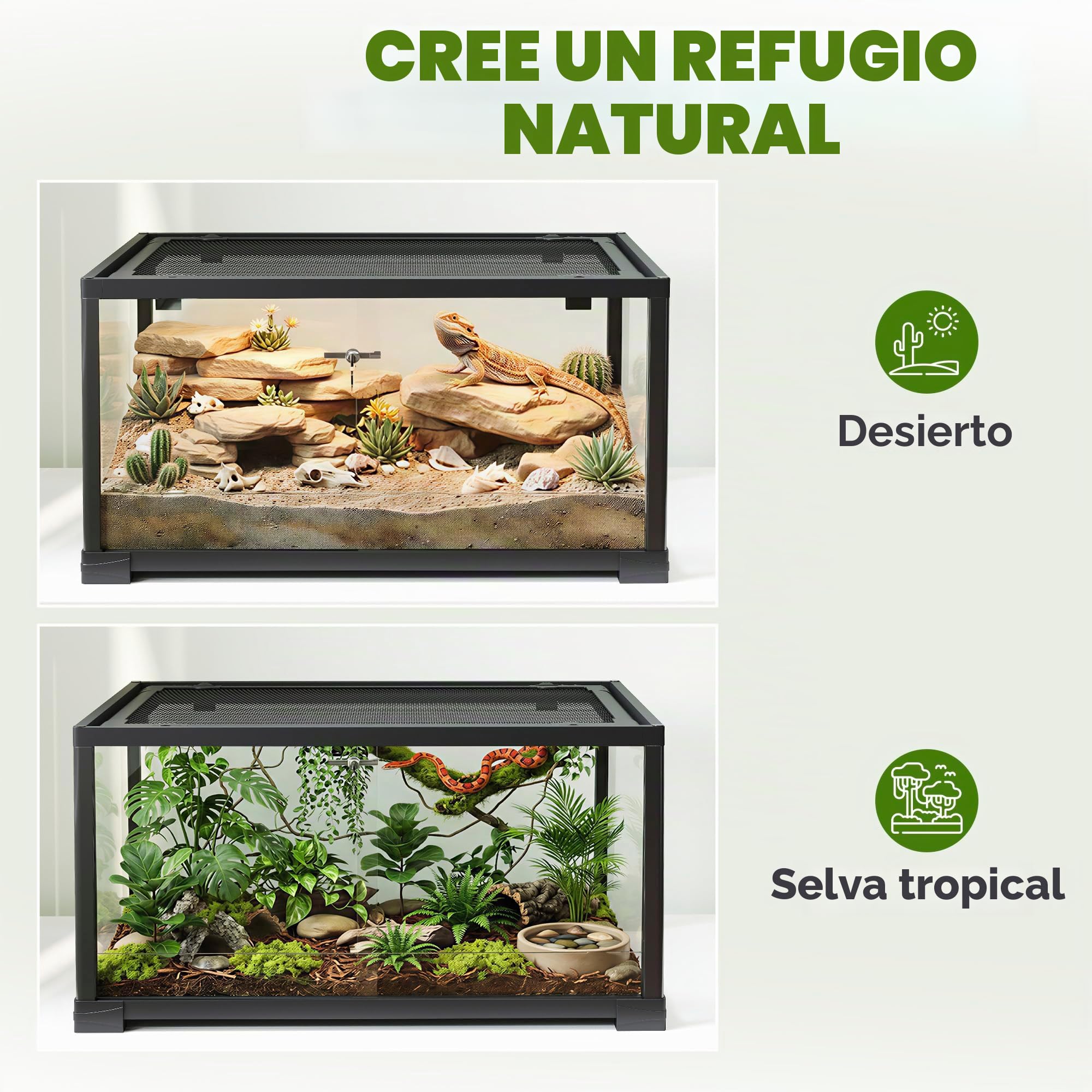 Terrario PawHut para reptiles, terrario de vidrio para reptiles con puerta corredera, cierre a prueba de fugas para tarántulas, lagartos, caracoles, negro, 60 x 45 x 32 cm