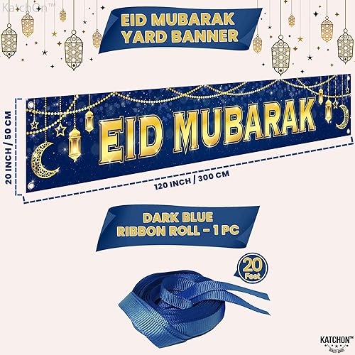Miniatura 2 de KatchOn, Decoraciones de pancarta de Eid Mubarak, grande, 120 x 20 pulgadas, decoraciones Eid para el hogar 2024, letrero de Eid Mubarak, telón de