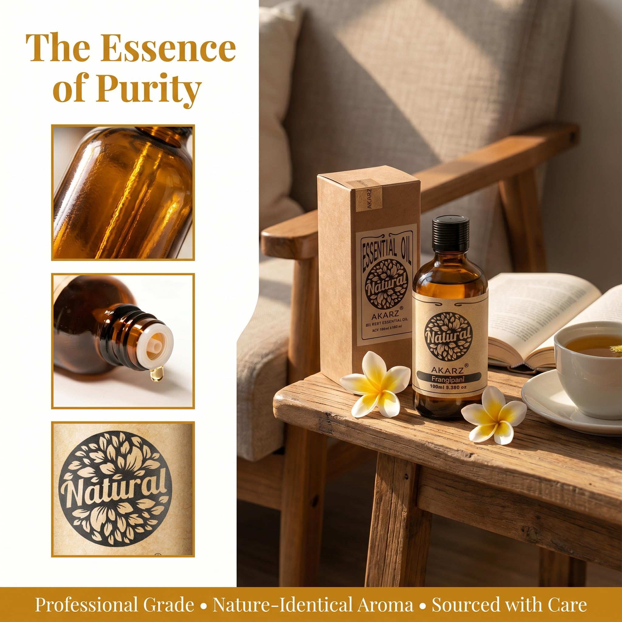 AKARZ 100ml Olejek esencjny z Frangipani - Naturalny olejek aromatyczny do dyfuzorów, lamp aromatycznych i aromatów pomieszczeń
