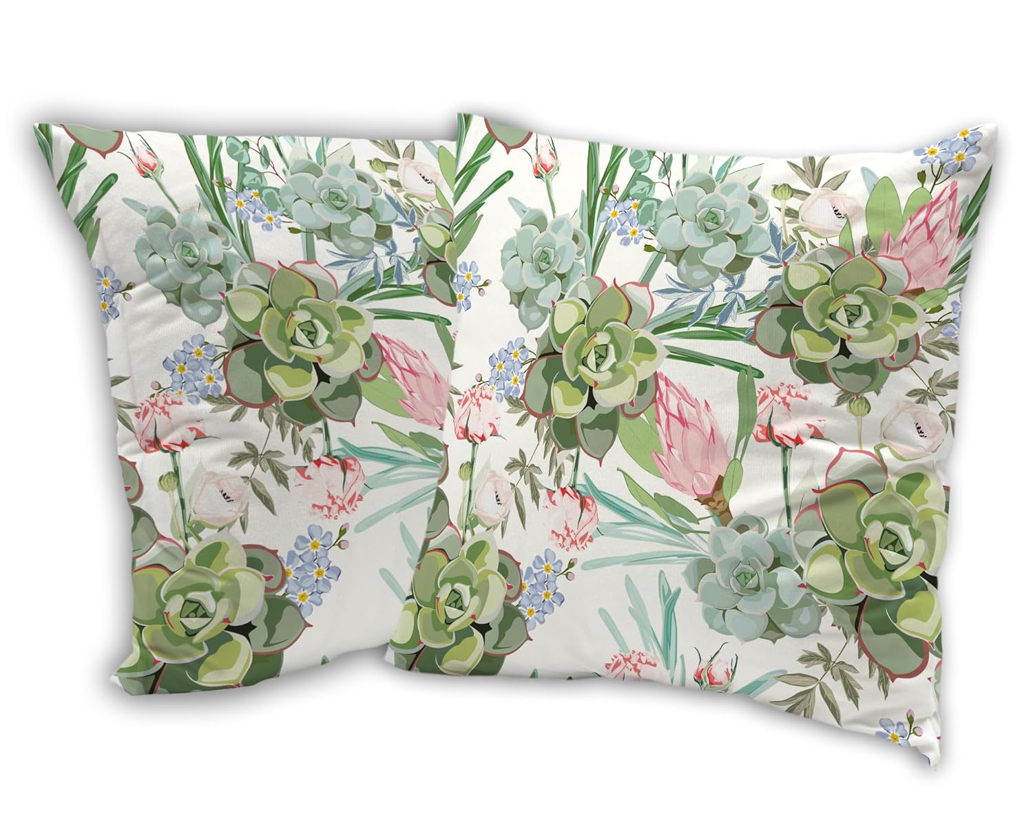 SKYDAWNY Floral Herbs Pillow Covers 18x18 in Green Succulent Flowers Decor Throw Pillow Case Set of 2 Square