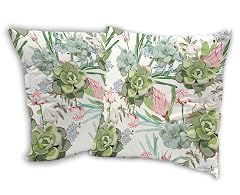 SKYDAWNY Floral Herbs Pillow Covers 18x18 in Green Succulent Flowers Decor Throw Pillow Case Set of 2 Square