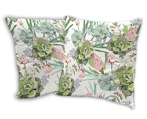 SKYDAWNY Floral Herbs Pillow Covers 18x18 in Green Succulent Flowers Decor Throw Pillow Case Set of 2 Square