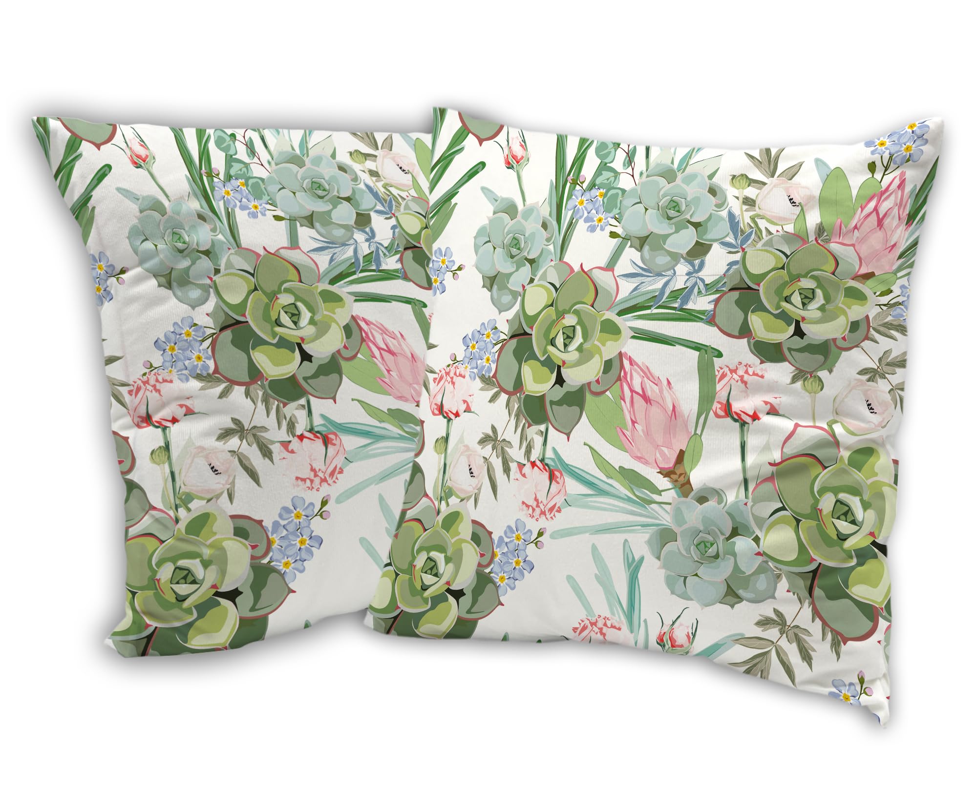 SKYDAWNY Floral Herbs Pillow Covers 18x18 in Green Succulent Flowers Decor Throw Pillow Case Set of 2 Square