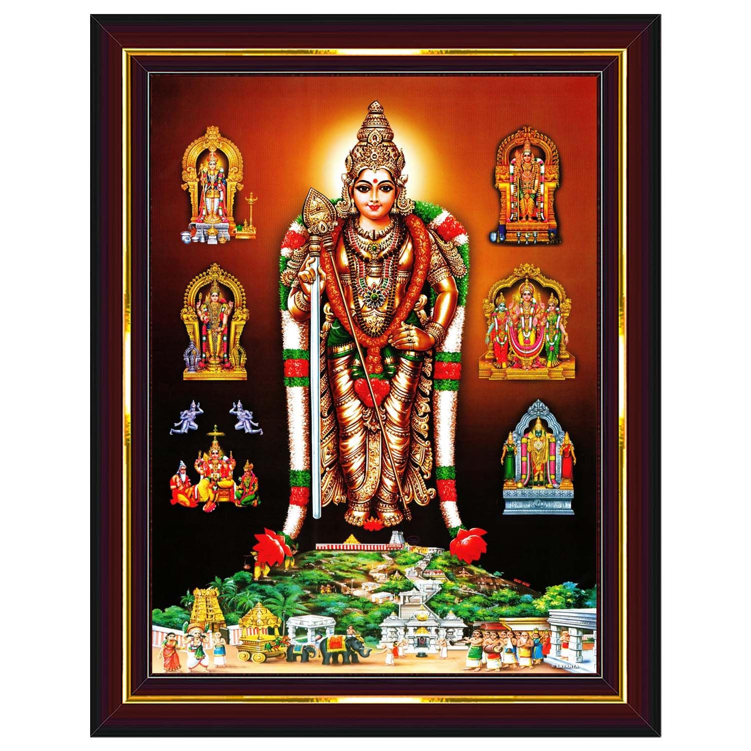 Pavan Photo Laminations Tiruchendur Murugan Lord Subramanya Swamy Wall Painting Framed Home Decor (Wood,Matte,Brown,Small Size,6 x 8 Inch) B1049S