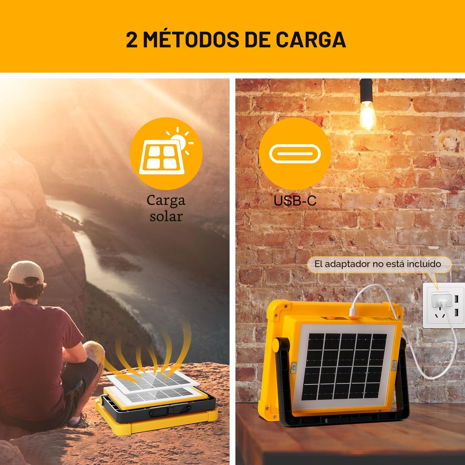 Foco Led Recargable 100W - Foco Led Bateria con Panel Solar - Luz de Trabajo Portátil 12000mAh 4 Modos de Luz Ideal para Camping Pesca Emergencias Garaje Taller