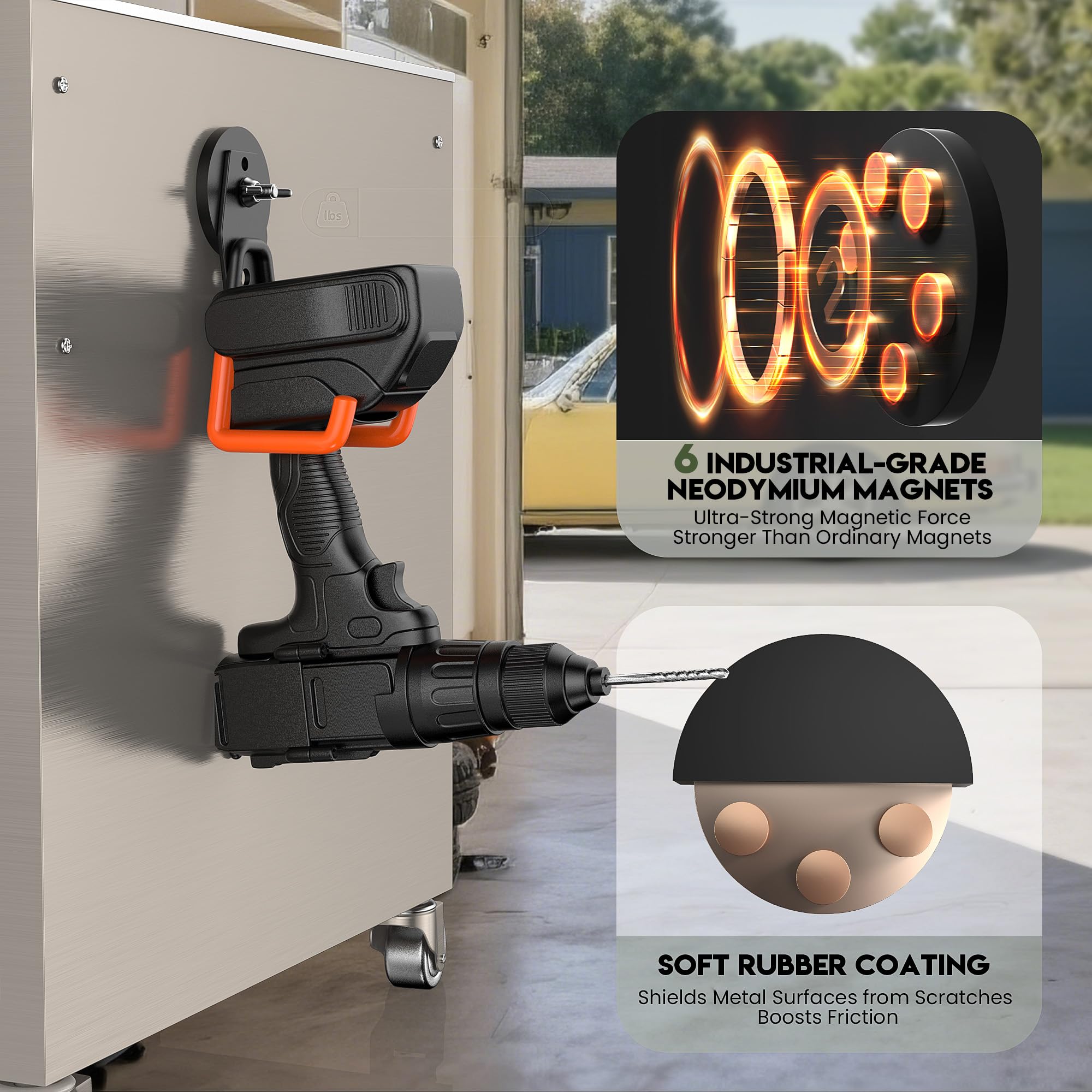 Robuste Magnethaken, große magnetische Aufbewahrungshaken, Aufbewahrungshaken mit Anti-Rutsch-Beschichtung, Neodym-Magnethaken in Industriequalität für Garage (8 Stück, Orange)
