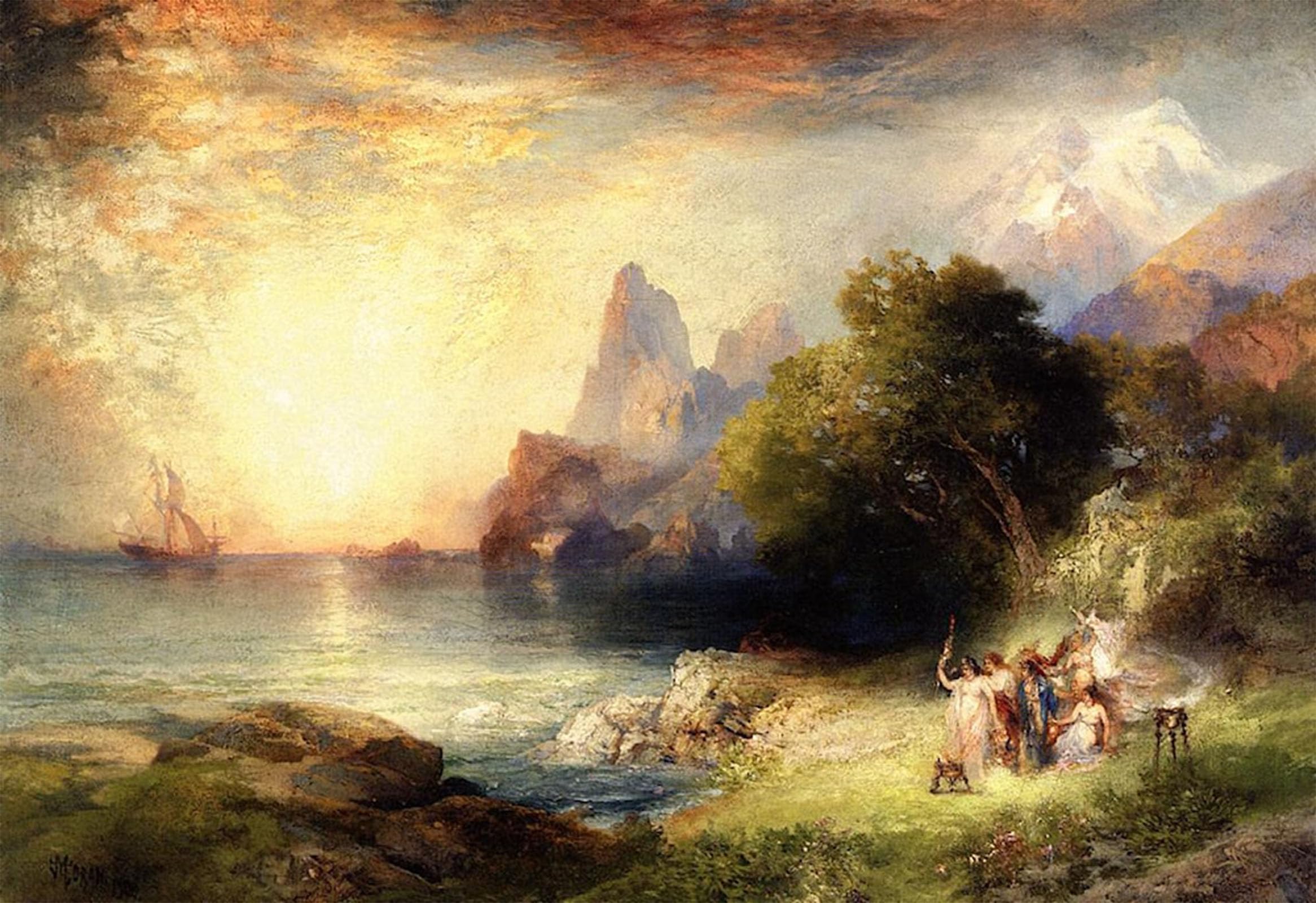 SERENDIPITP Retro Picture Poster Wall Art Pictures Painting Ulysses and the Sirens by Thomas Moran Wall Art Canvas Print for Wall Decor 60x90cm