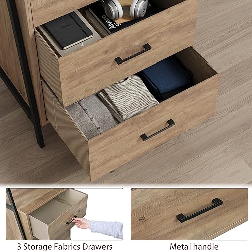 Miniatura 5 de Estantería industrial con 3 cajones de almacenamiento de tela, estantería de 4 niveles, estante organizador de almacenamiento para sala de estar,