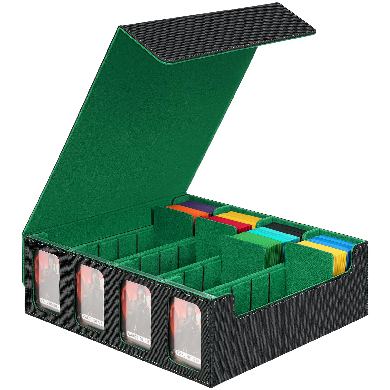 Commander Deck Box for MTG, Trading Card Storage Holds 3000+ TCG Cards, MTG Deck Box with 24 Colorful Dividers, Magnetic Card Collection Box with Display Windows Fits for YuGiOh (Black & Green) — image 1