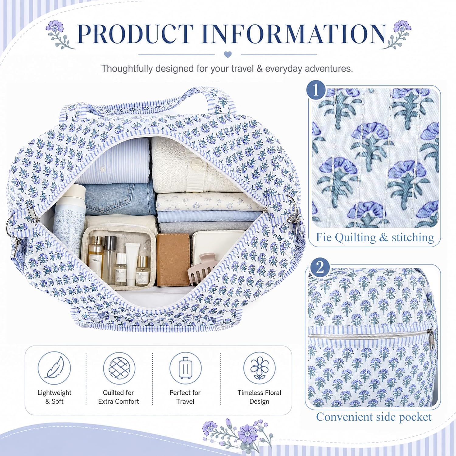 Blue Block Print Quilted Duffle Bag image 4