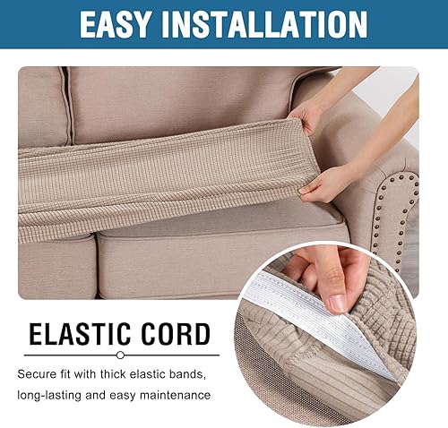 Miniatura 5 de H.VERSAILTEX Juego de fundas de sofá individuales superelásticas para sofá, tela de sarga gruesa con textura jacquard (2 fundas de cojín grandes