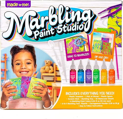 Miniatura 7 de Made By Me Marbling Studio - Kit de marmoleado de 25 piezas para niños, haz 10 proyectos de arte de pintura para verter - Dip & Paint Marbling Arts