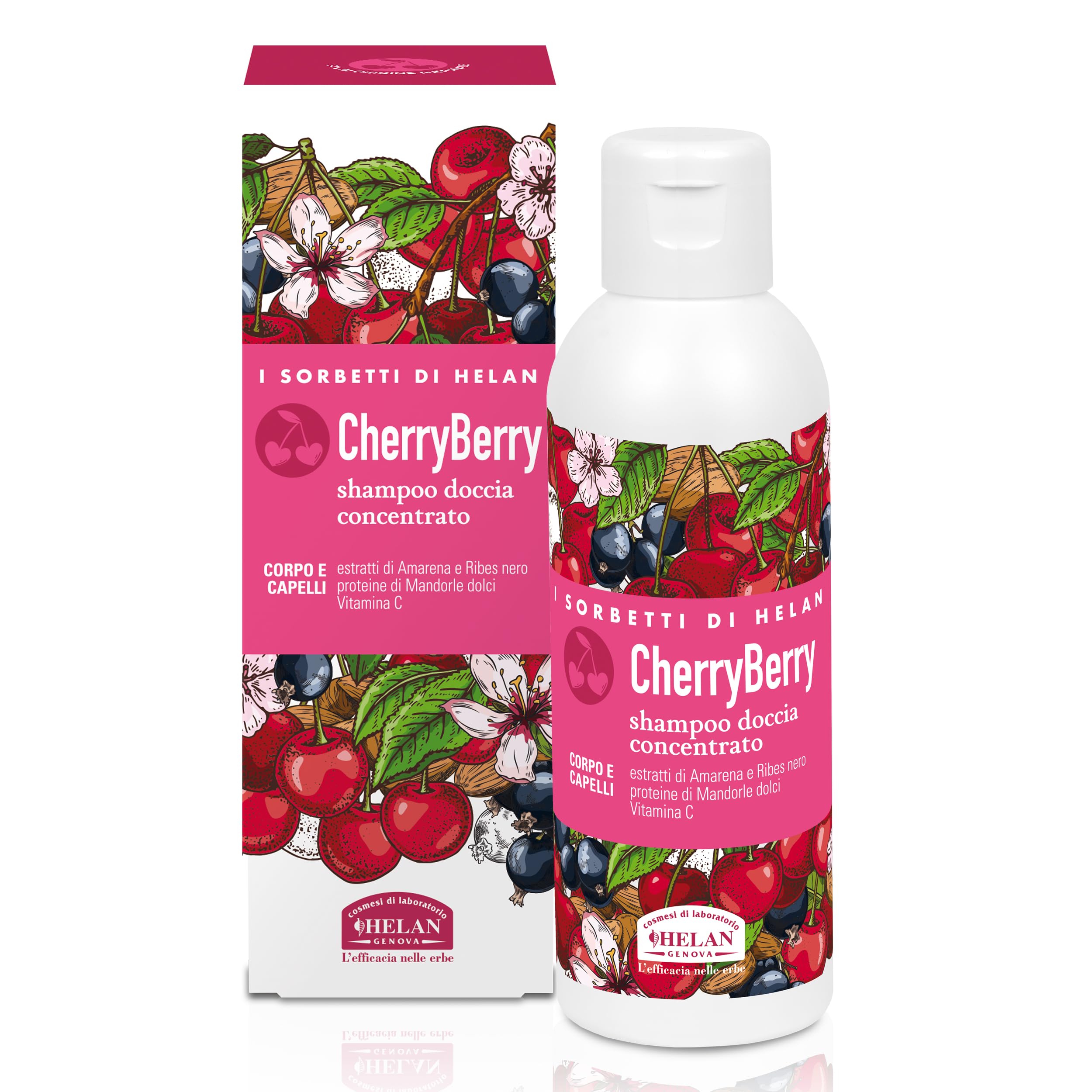 Helan I Sorbetti CherryBerry - Gentle Shower Gel & Shampoo for Women and Men with Vitamin C, Sweet Almonds & Blackcurrant - Concentrated Hair & Body Wash with Revitalising Action - Made in Italy 150ml