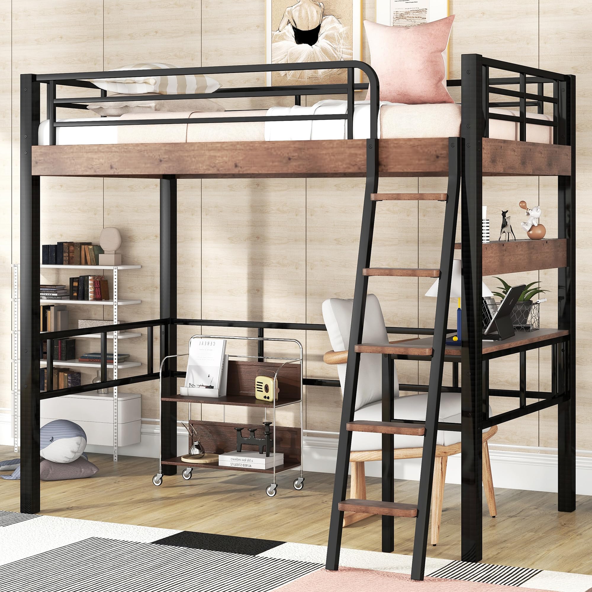 Bellemave Twin Loft Bed with Desk and Storage Shelf (Model GZZ000057TB2 ...