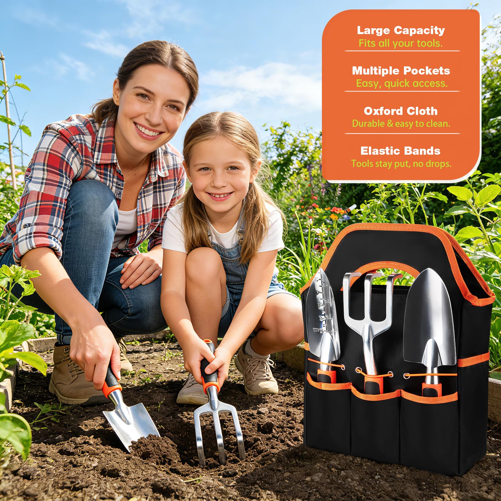 Juego de 9 herramientas de jardinería resistentes – acero inoxidable resistente al óxido, mango ergonómico de silicona antideslizante, regalo ideal de jardinería para mujeres y hombres