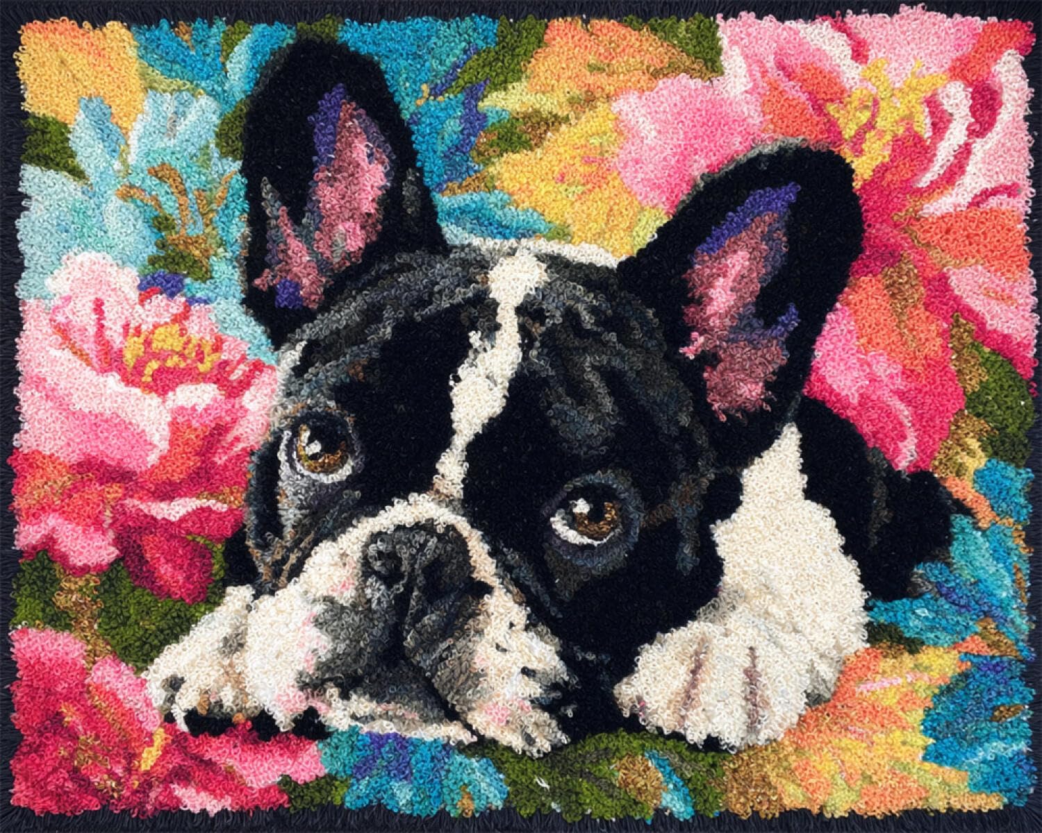 AMBATTERY Tapis Kit De Crochet Bouledogues et fleurs 85x115cm