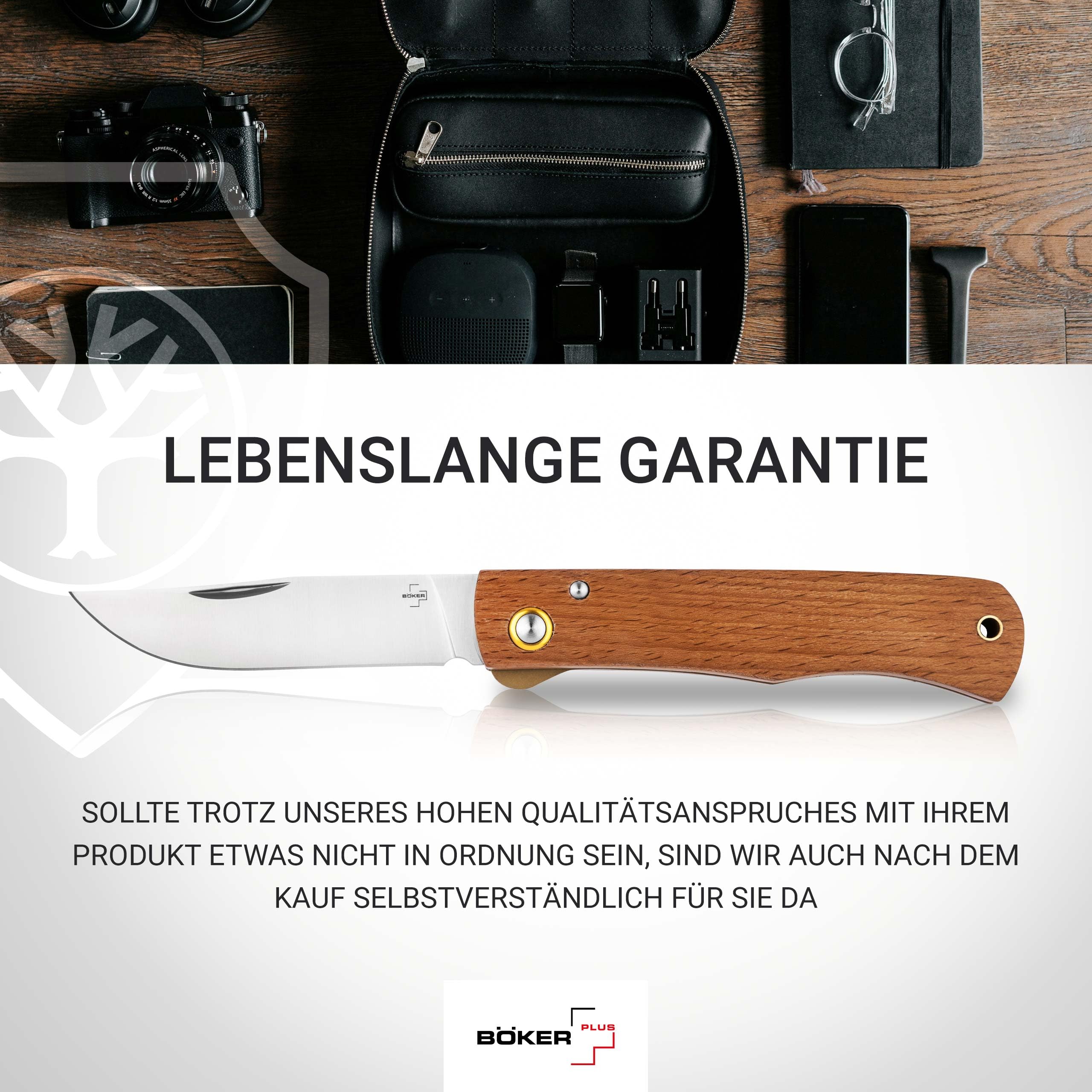 BÖKER PLUS® Rusticus – 42a konformes Taschenmesser mit Holzgriff – legales Zweihandmesser mit Linerlock – klassisches EDC Klappmesser mit 420 Clippoint-Klinge & Nagelhau