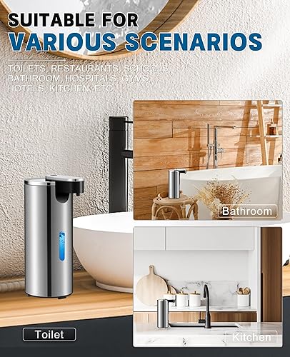 Miniatura 3 de Dispensador automático de jabón, dispensador de jabón sin contacto de acero inoxidable de 13.5 onzas, 3 niveles de sensor infrarrojo ajustable,