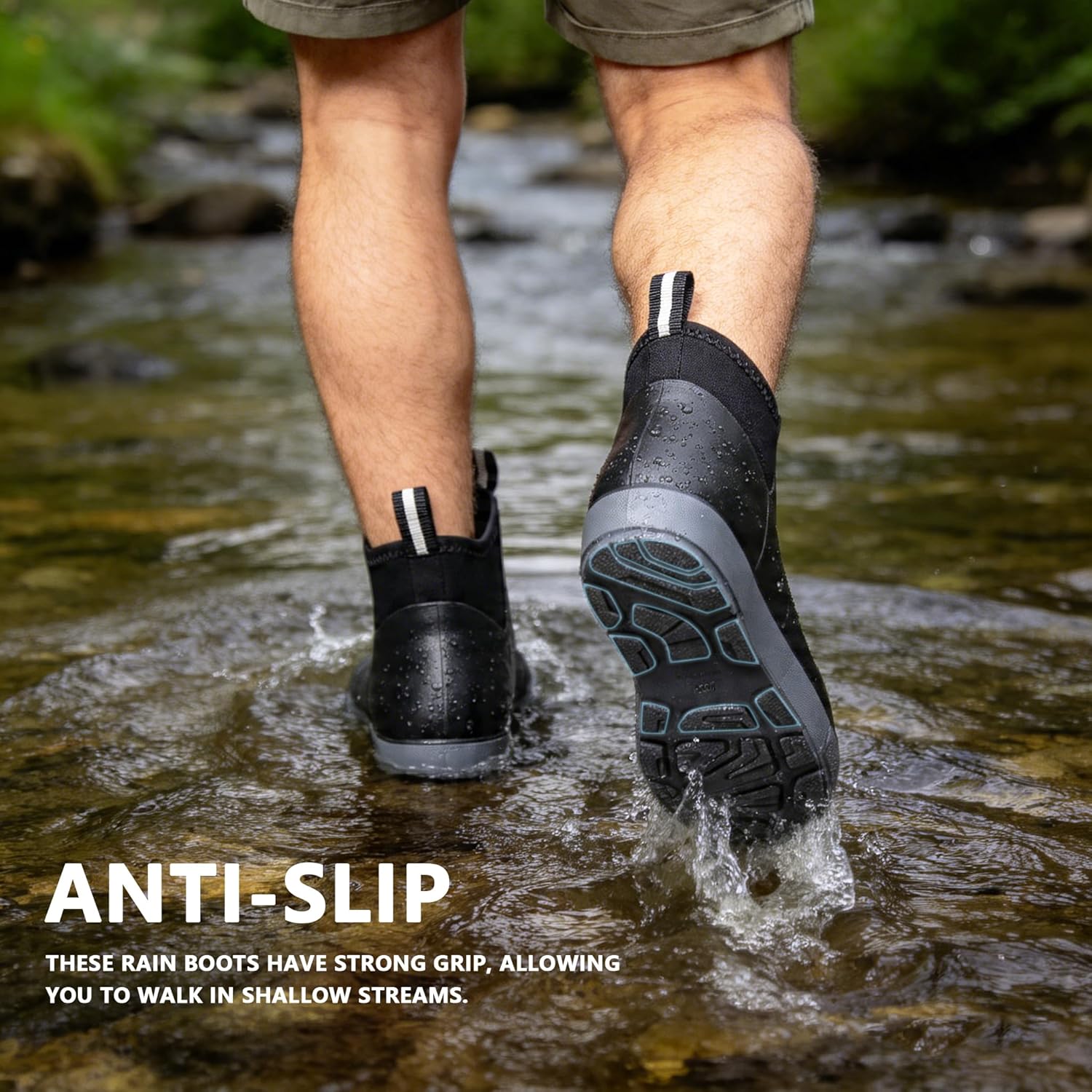 Men's Ankle Rain Boots Waterproof Deck Boots Booties Rubber Boots Men Anti-Slip Comfort Lightweight Gardening Shoes for Fishing Yard Farm Outdoor Work Boating