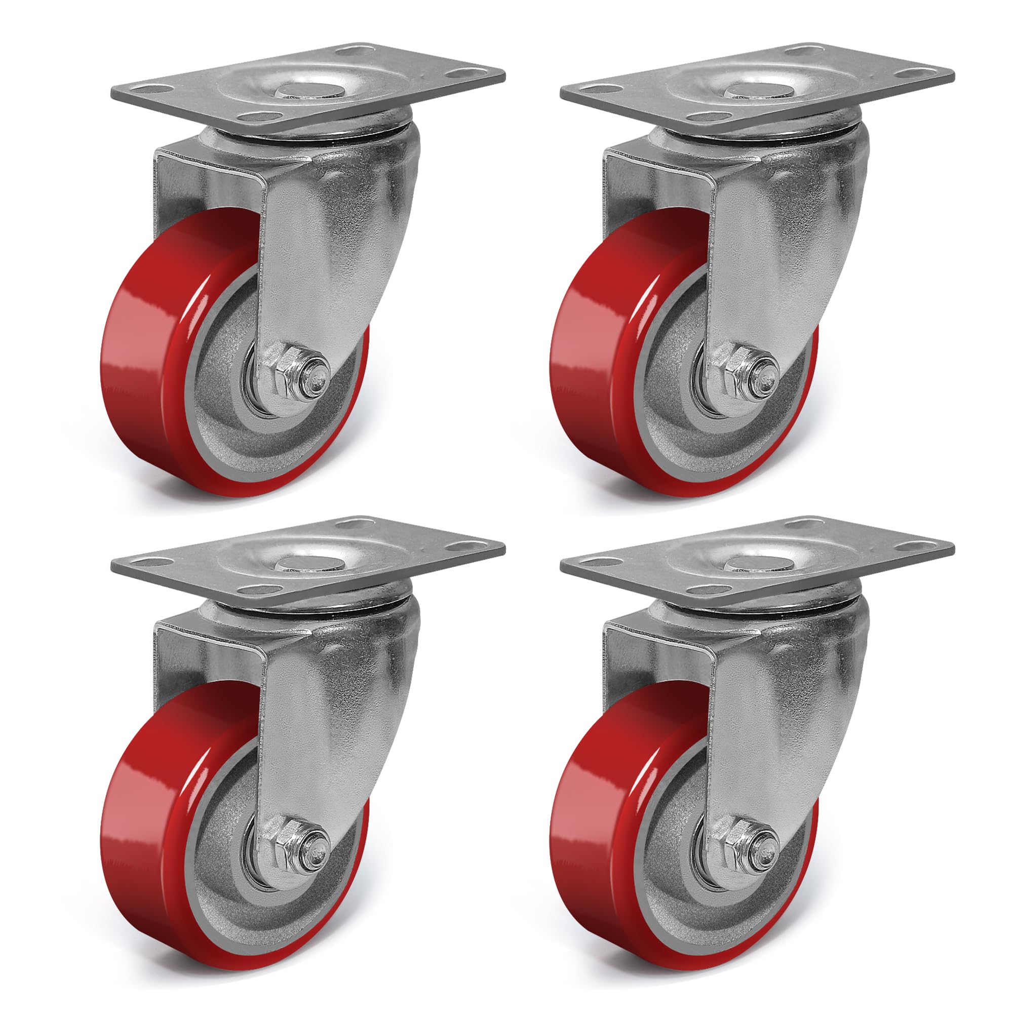 Sohnvwtgd 3 Inch Heavy Duty Casters, Swivel Caster Wheels, Polyurethane On Steel Wheel- Casters Set Of 4 With 1400 Lb Capacity, Caster Wheels For Furniture Workbench Cart (4 Swivel)