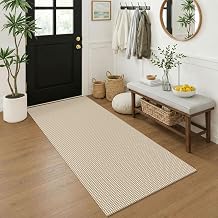 KOZYFLY 3x6 Washable Runner Rug, Non Slip Wide Runners for Hallway, Woven Large Entryway Runners, Braided Floor Carpet Runner for Entry, Kitchen, Bedside, Hall, Ivory Beige