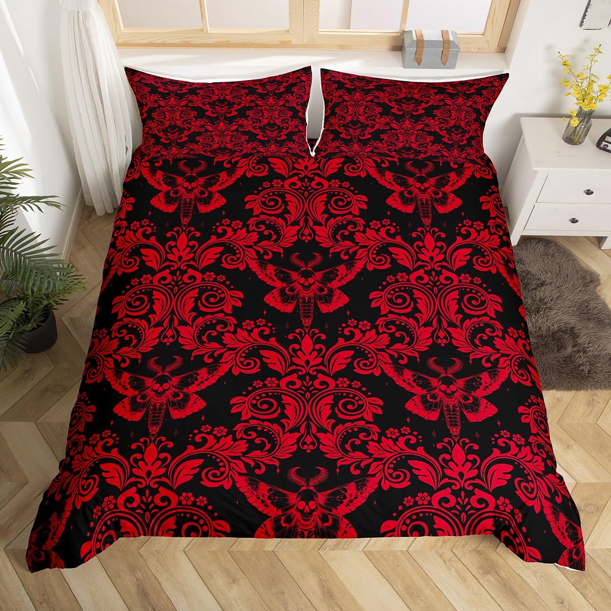Housse de couette rouge damassée pour raviver un lit simple terne