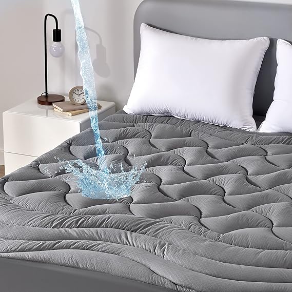 SLEEP ZONE Grey Waterproof Mattress Pad Twin XL, Premium Soft Embossed Mattress