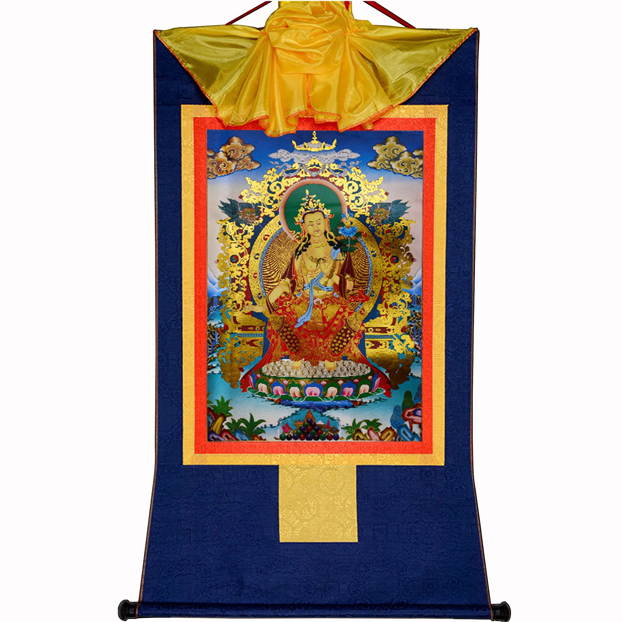 Gandhanra Tibetan Buddhist Thangka Wall Hanging,Maitreya Buddha Thangka,Hot Stamped Brocade Buddhist Tapestry for Zen Home Decor, Meditation, Spiritual Relaxation