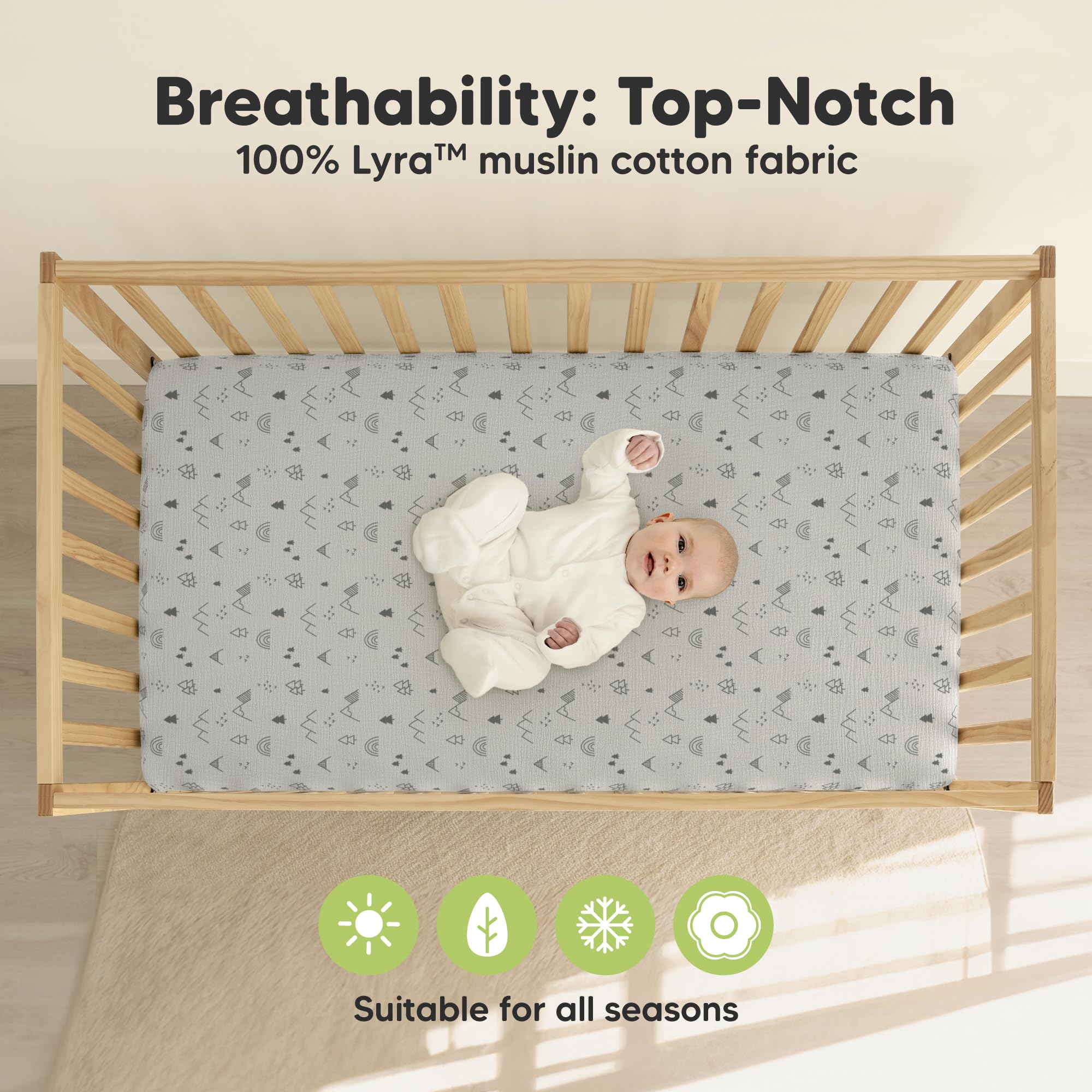 KeaBabies Confezione da 2 lenzuola in mussola per culla per bambini e bambine, in 100% cotone biologico, morbide, traspiranti, standard, neutre, resistenti, 132 x 71 cm (bosco)