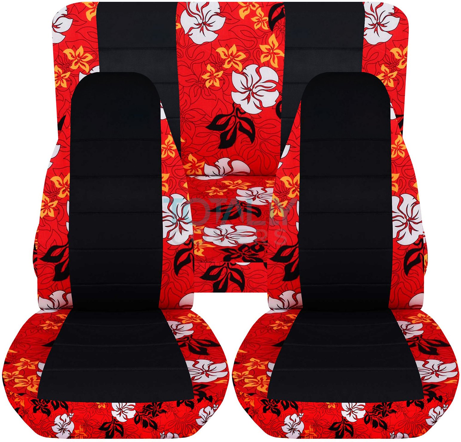 Totally Covers Compatible with 1997-2006 Jeep Wrangler TJ Hawaiian & Black Seat Covers: Red - Full Set: Front & Rear (4 Prints) 2-Door Complete Back Bench