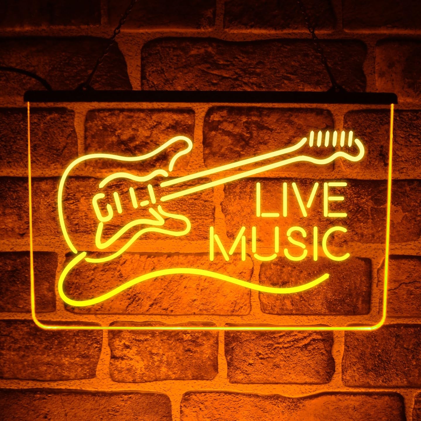 Live Music Guitar LED Neon Light Sign โ Multicolour Hanging Wall Display for Home Bar, Pub, Man Cave or Music Room | USB Powered (Yellow)