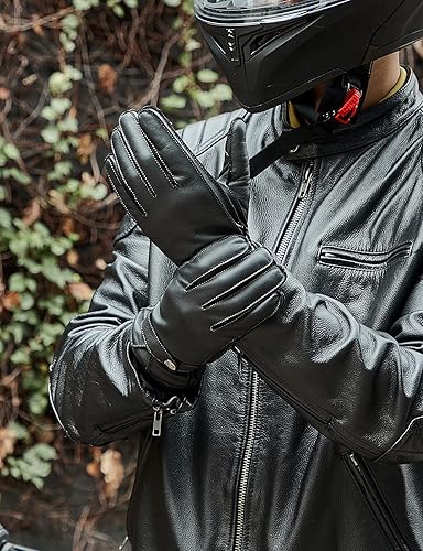 Miniatura 5 de KEMIMOTO Sheepskin Leather Driving Motorcycle Gloves for Men Women All Fingers Touchscreen Texting Riding Winter Dress Black Cashmere Lined Gloves