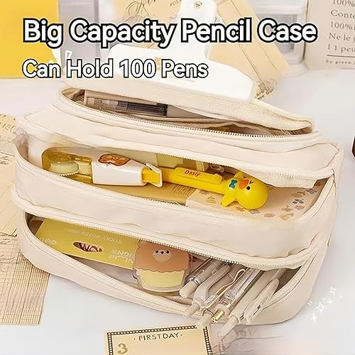 Miniatura 2 de Estuche para lápices de gran capacidad, 3 compartimentos, bolsa grande para lápices, estuche organizador de almacenamiento simple, artículos de