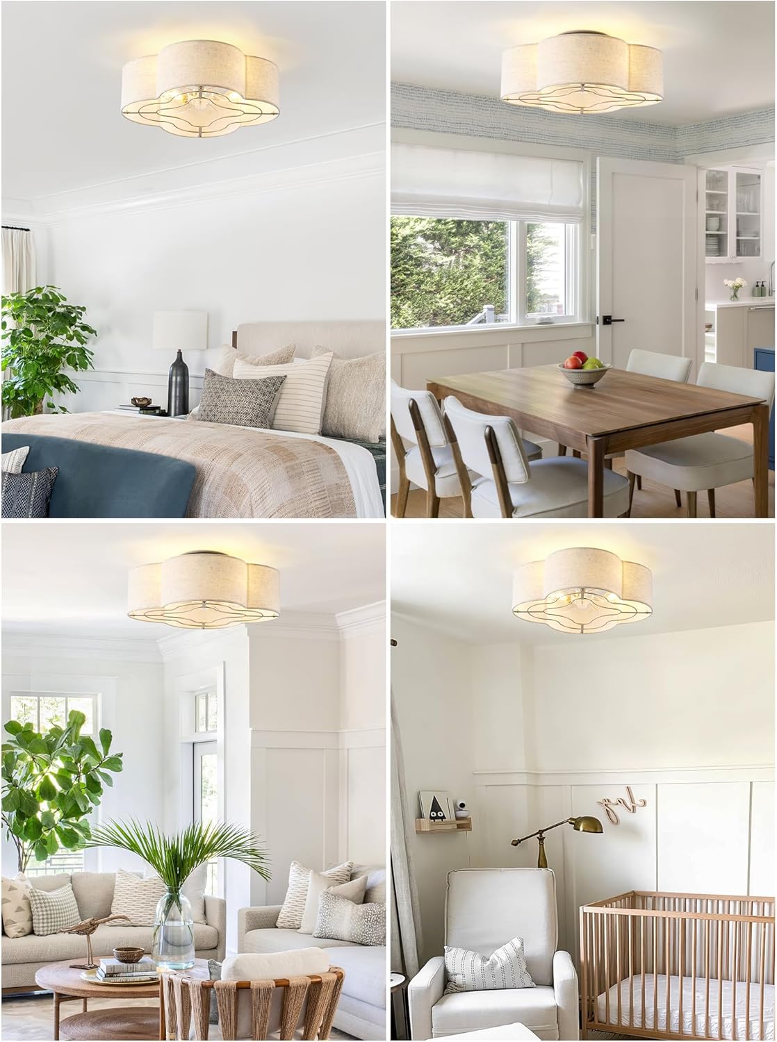 Boho Ceiling Fans with Lights, 20" Low Profile Ceiling Fan with Light Remote Control, Bladeless Flush Mount with 6 Speeds for Bedroom, Nursery, Living Room.