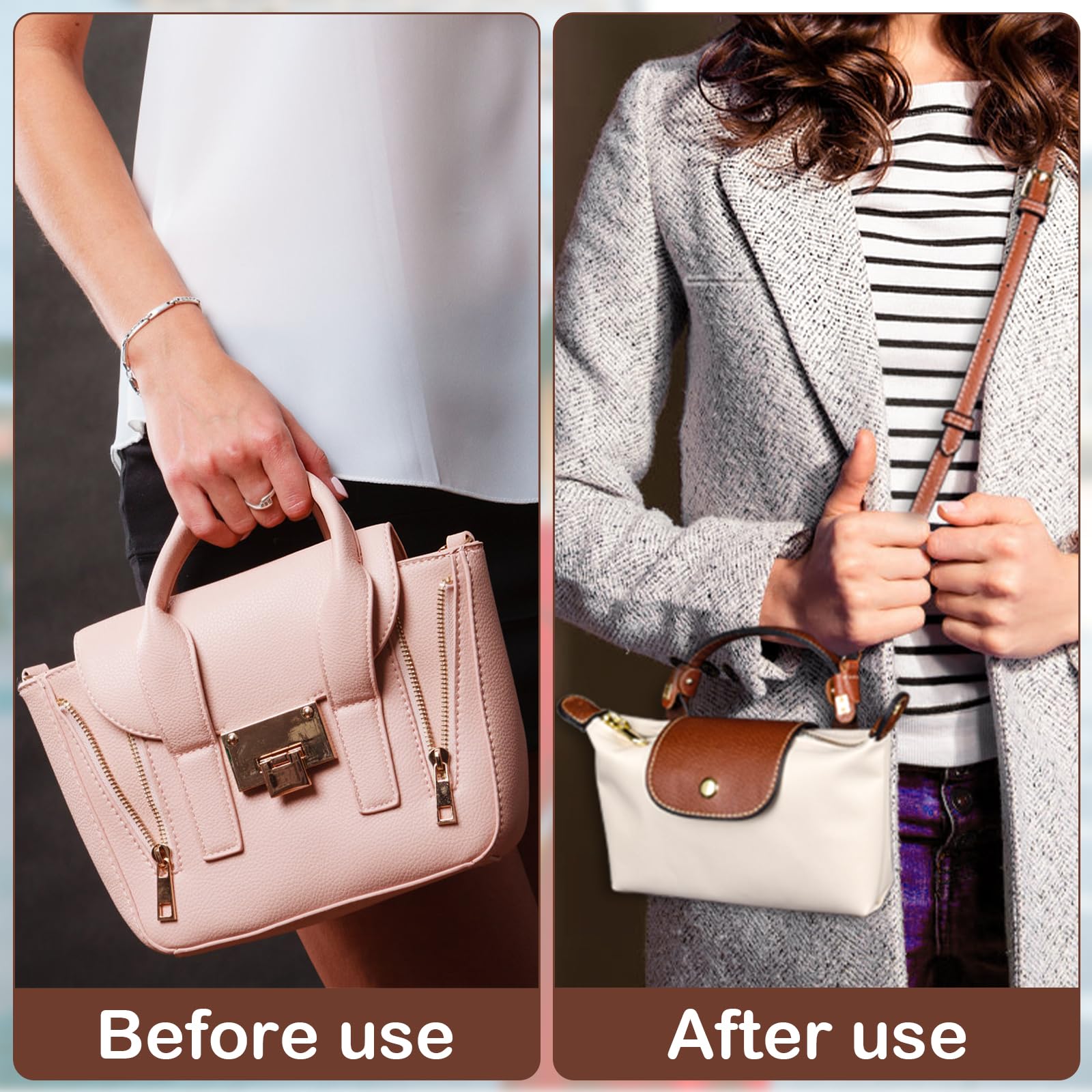 Bandoulière Réglable pour Sac Longchamp Mini, Marron, Sangle à Boucle Sans Perforation avec 2 Adaptateurs