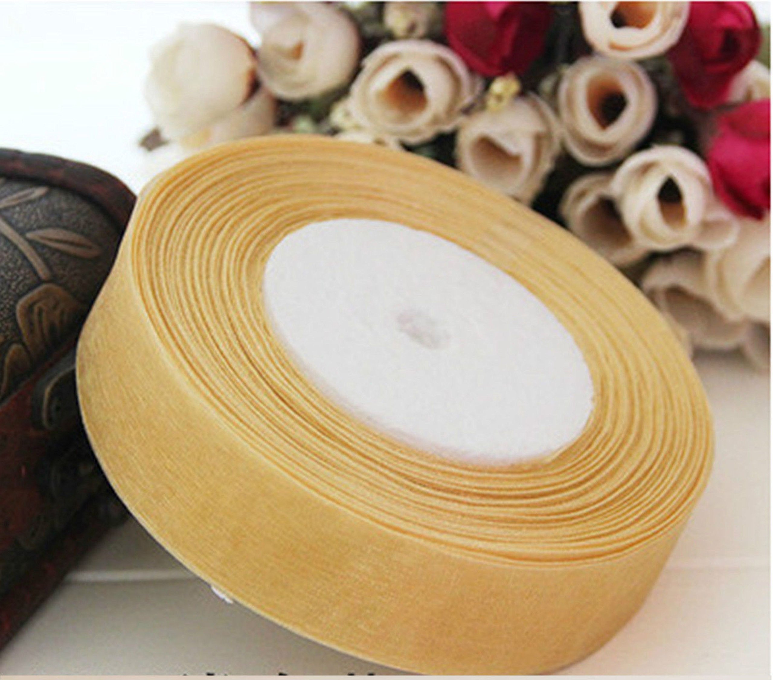 1 x 50 Yards (45 Meters) of Gold Organza Ribbon 15mm Gift Wrap Ribbon, Ribbons for Gift Wrapping, Christmas Ribbon, Gift Wrapping Ribbon for Crafting, Wedding Party Decor