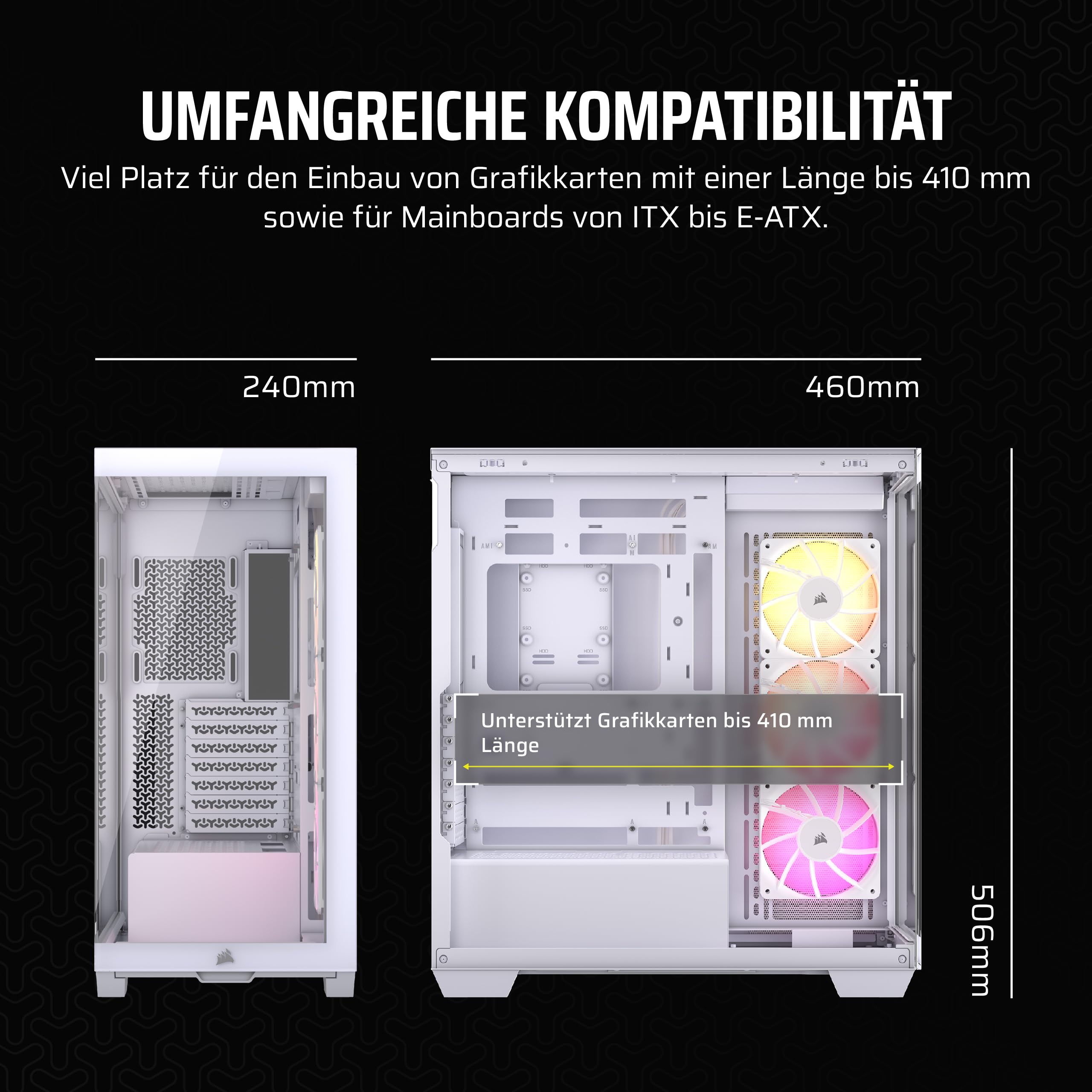 CORSAIR iCUE LINK 3500X RGB Mid-Tower ATX PC-Gehäuse - Gehärtetes Panorama-Glas - Umgekehrte Verbindung Motherboard-Kompatibel - 3x CORSAIR iCUE LINK RX120 RGB-Lüfter Im Lieferumfang Enthalten - Weiß