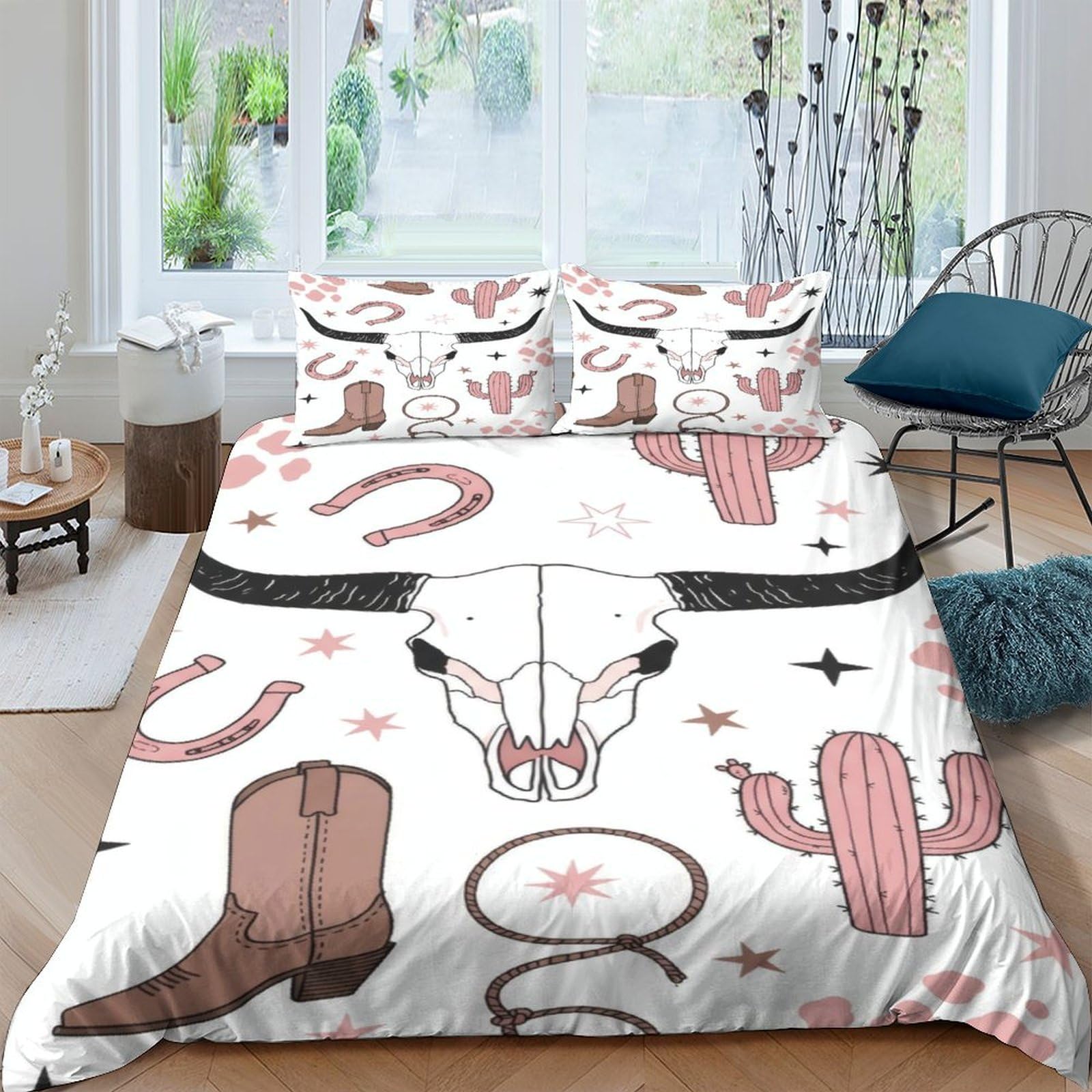 Ctjqhvkz Style-7 3D Printed Western Skull Fitted Sheet Microfiber Soft Cowboy Cactus Bed Cover For Bedroom Dorm Decor Single（135X200cm）