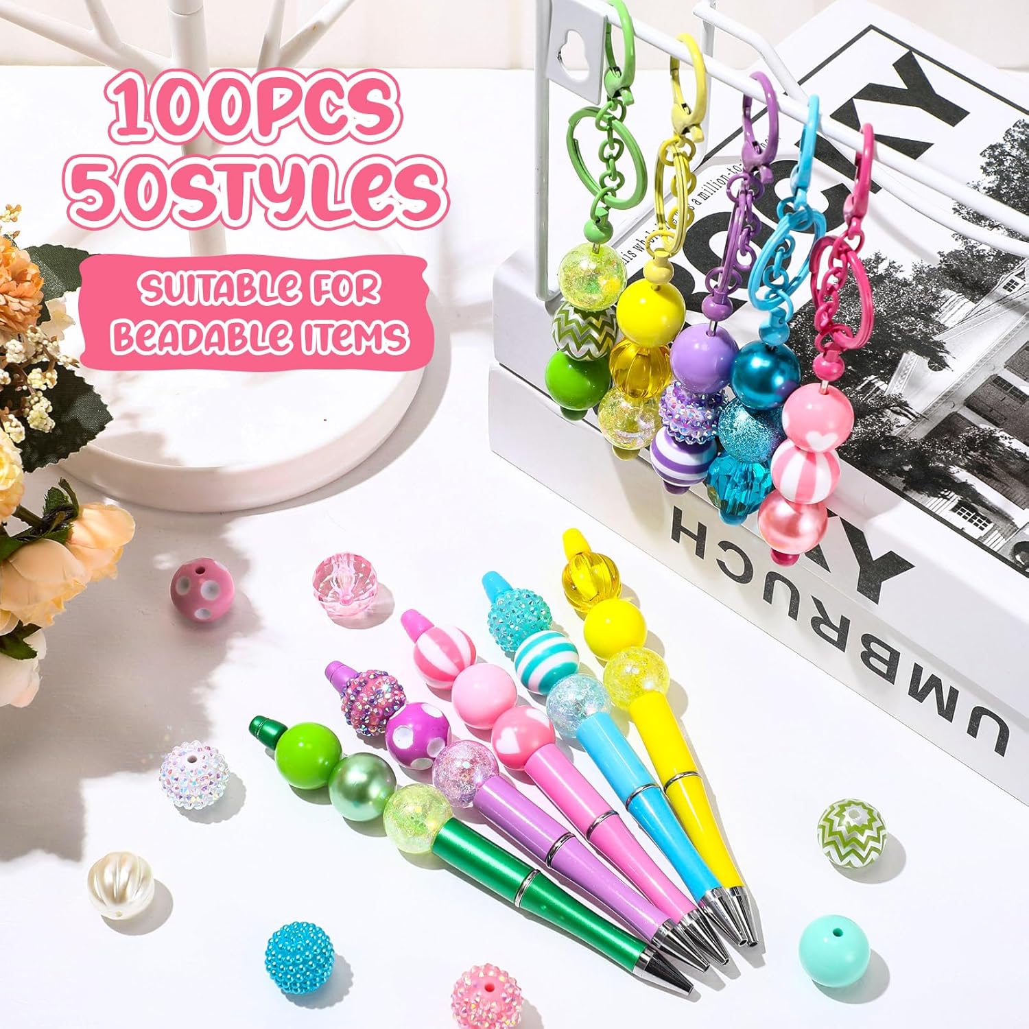 100 Pcs 20mm Rhinestone Bubblegum Beads for Pens Mixed Crystal Resin Chunky Beads for DIY Craft Keychain Necklace Bracelet Jewelry Making(Candy Color) - Image 5