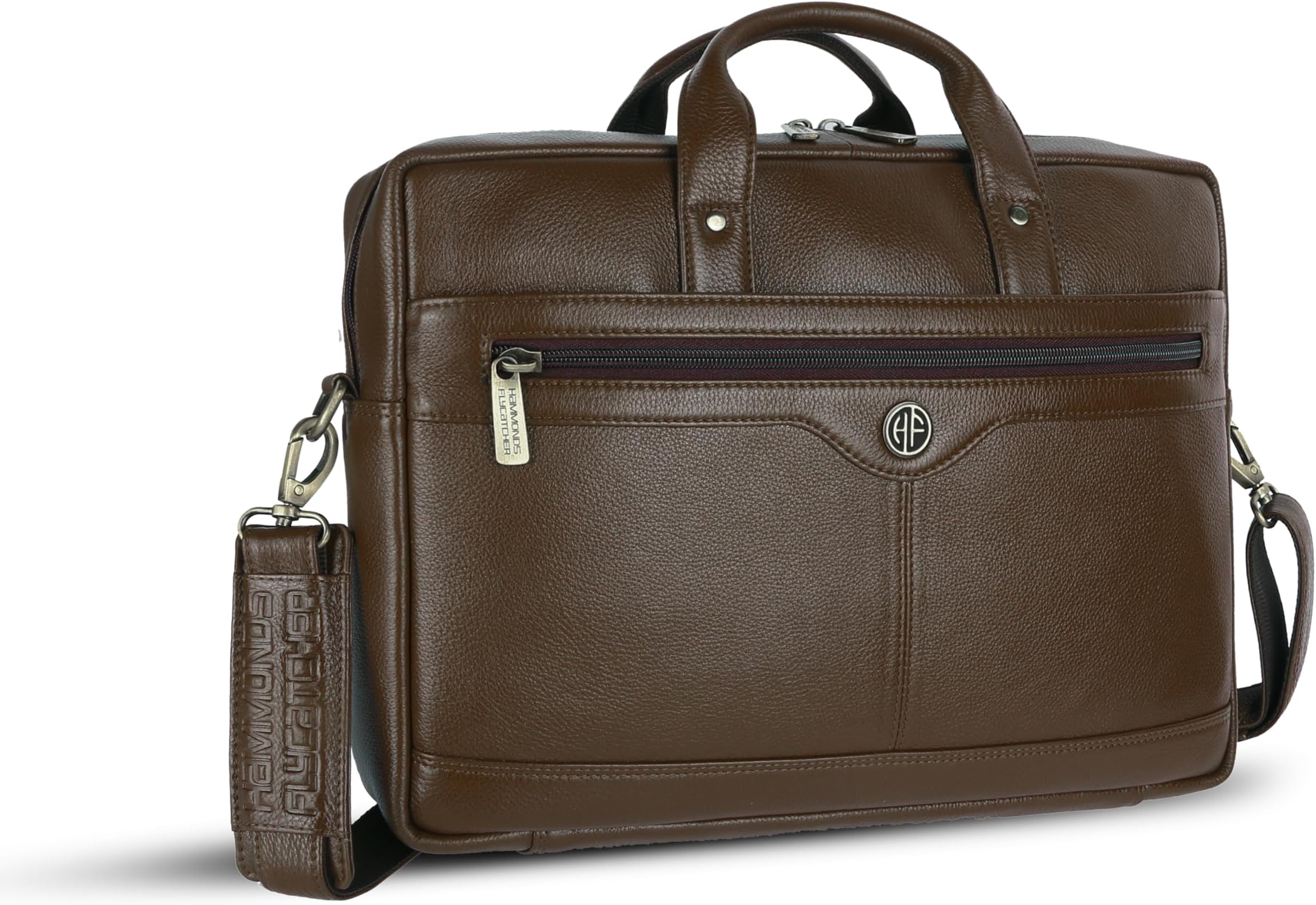 HAMMONDS FLYCATCHER Genuine Leather Office Bag for Men - 15.6 Inch Laptop Bag for Men, Adjustable Strap, Multi Compartments - Ideal for Office, Travel, Daily Use - 1 Year Warranty - Brushwood