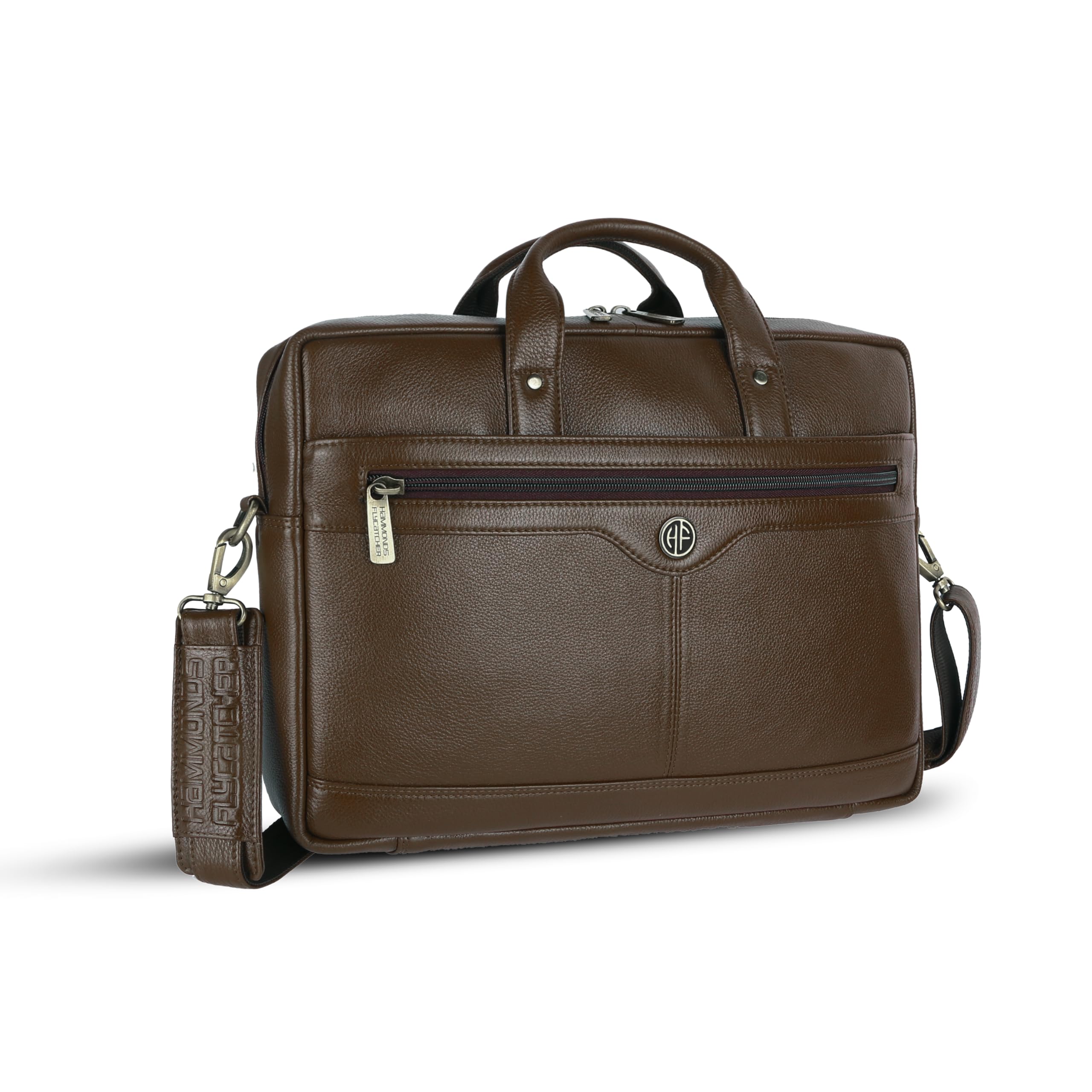 HAMMONDS FLYCATCHER Genuine Leather Office Bag for Men - 15.6 Inch Laptop Bag for Men, Adjustable Strap, Multi Compartments - Ideal for Office, Travel, Daily Use - 1 Year Warranty - Brushwood