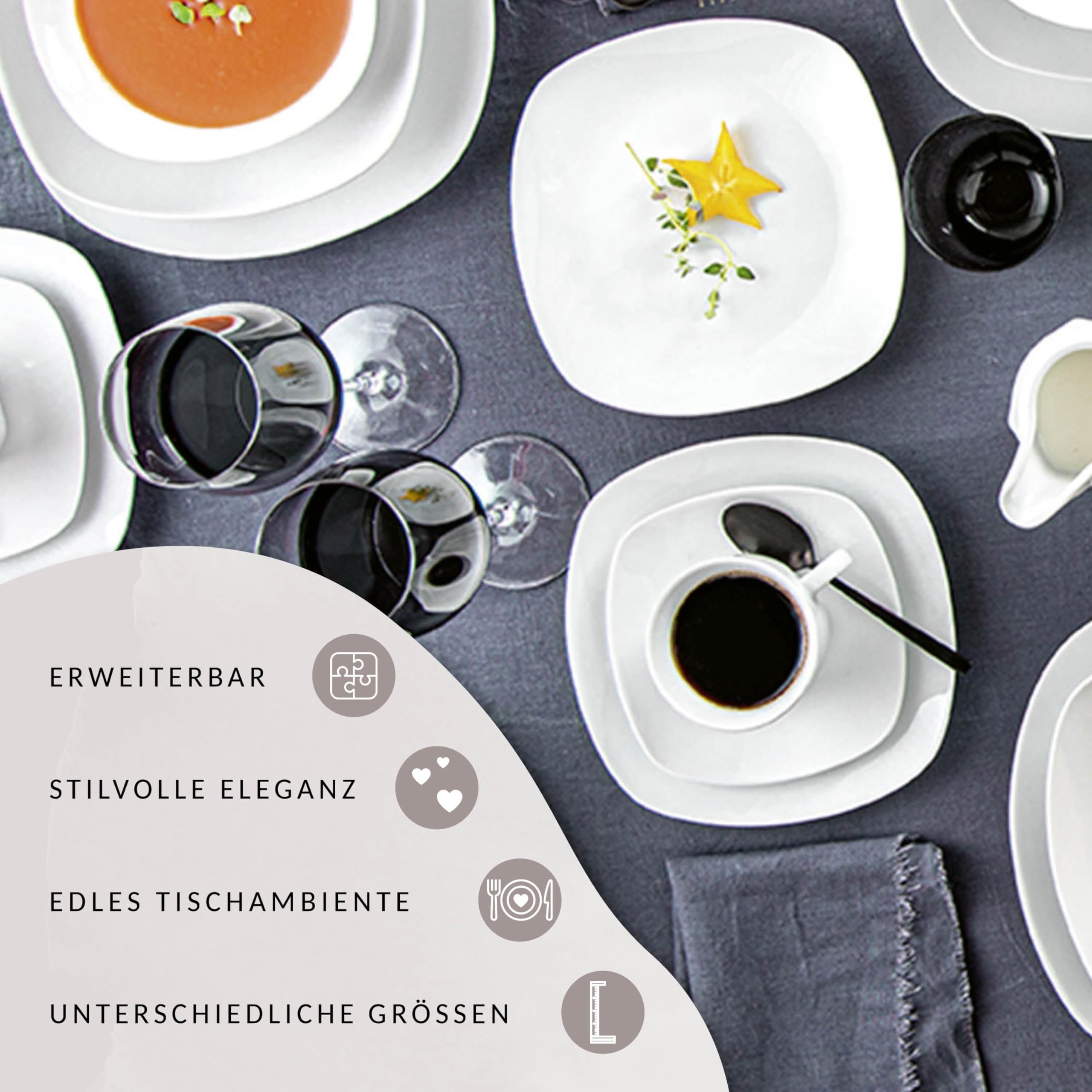 Sänger combinatieservies Bilgola van porselein, 86-delige serviesset