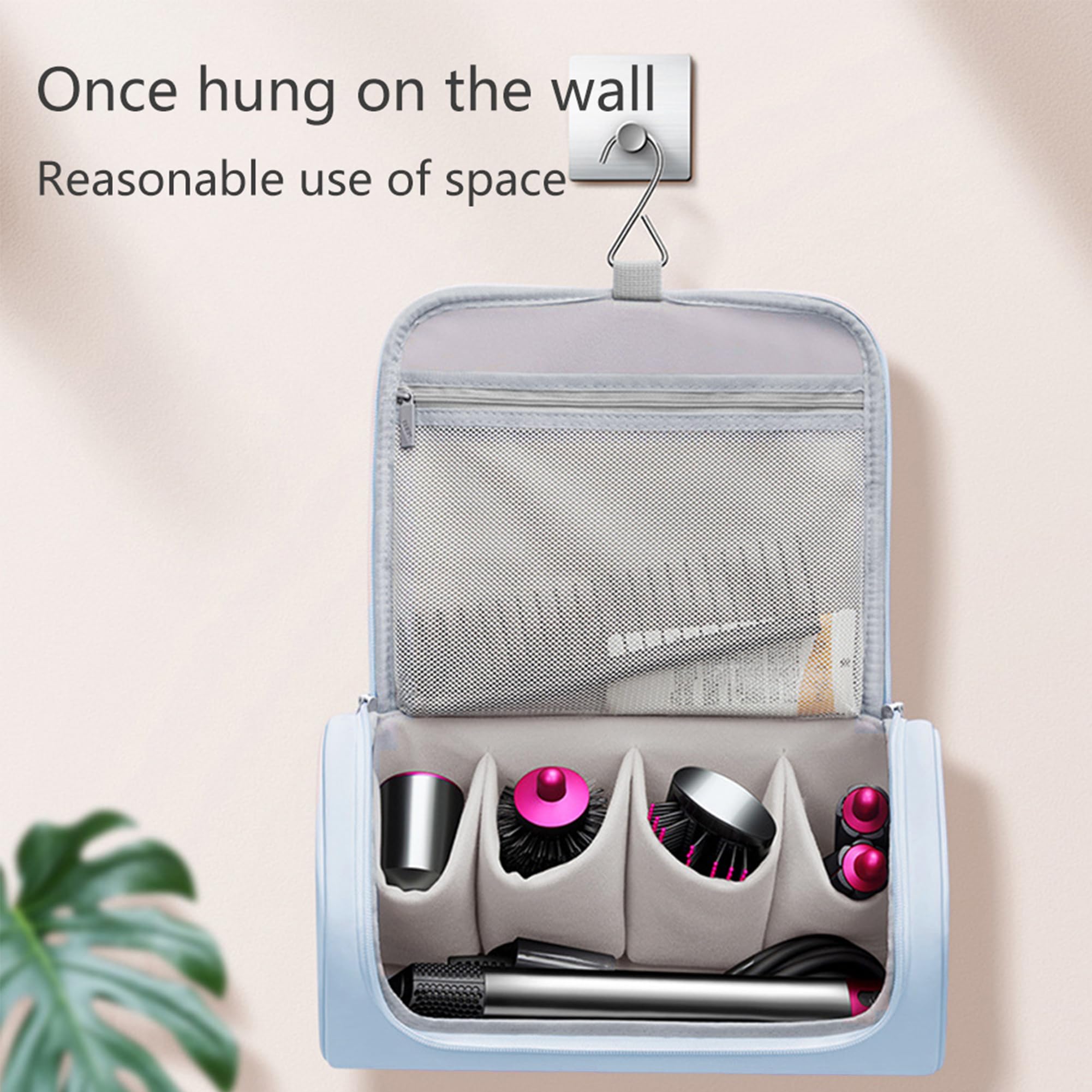 Reisetasche für Haartrockner, Tragbare Aufbewahrungstasche für Haartrockner mit Aufhängehaken, wasserdichte Organizer-Taschen für Haartrockner, Kompatibel mit Dyson Airwrap und Zubehör (Blau)
