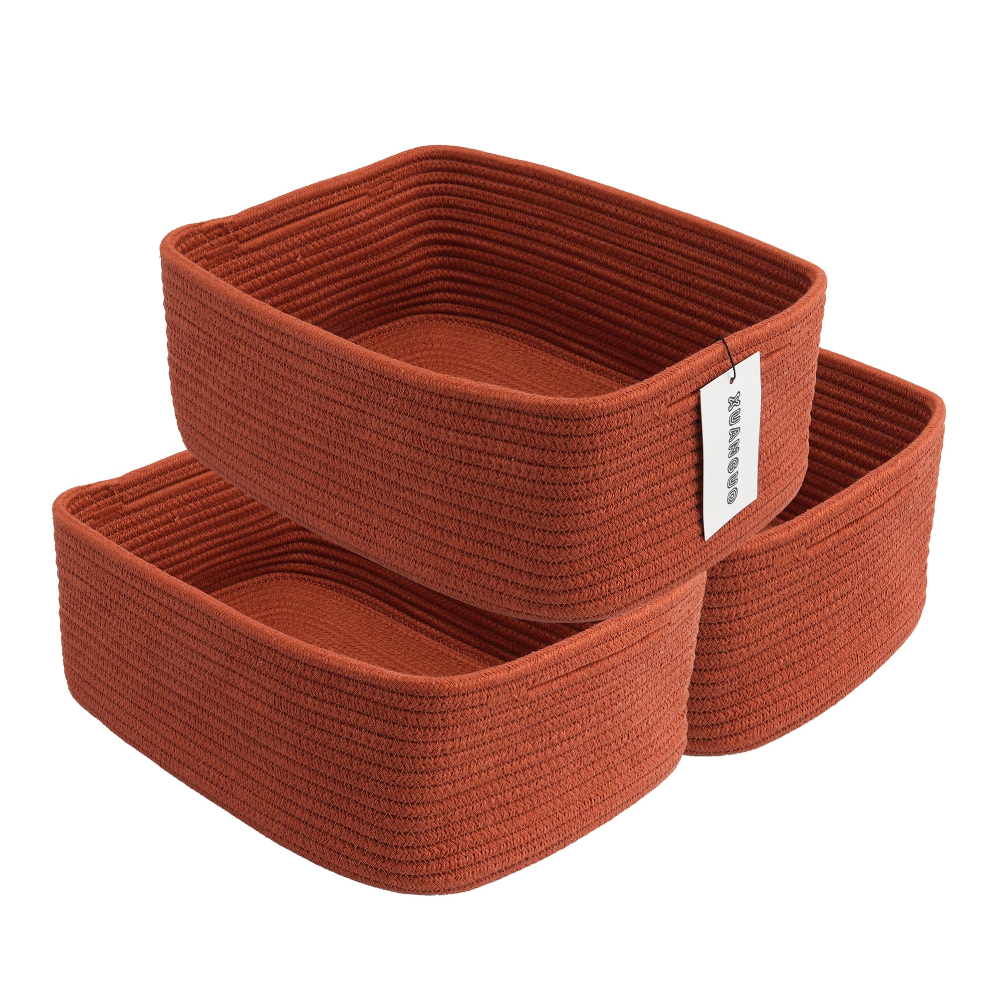 XUANGUO Small Woven Storage Baskets 13“X9”X5“ Decorative Rope Bins for Organizing Shelves, Closets, and Toys, Empty Gift Baskets, Cute Organizer