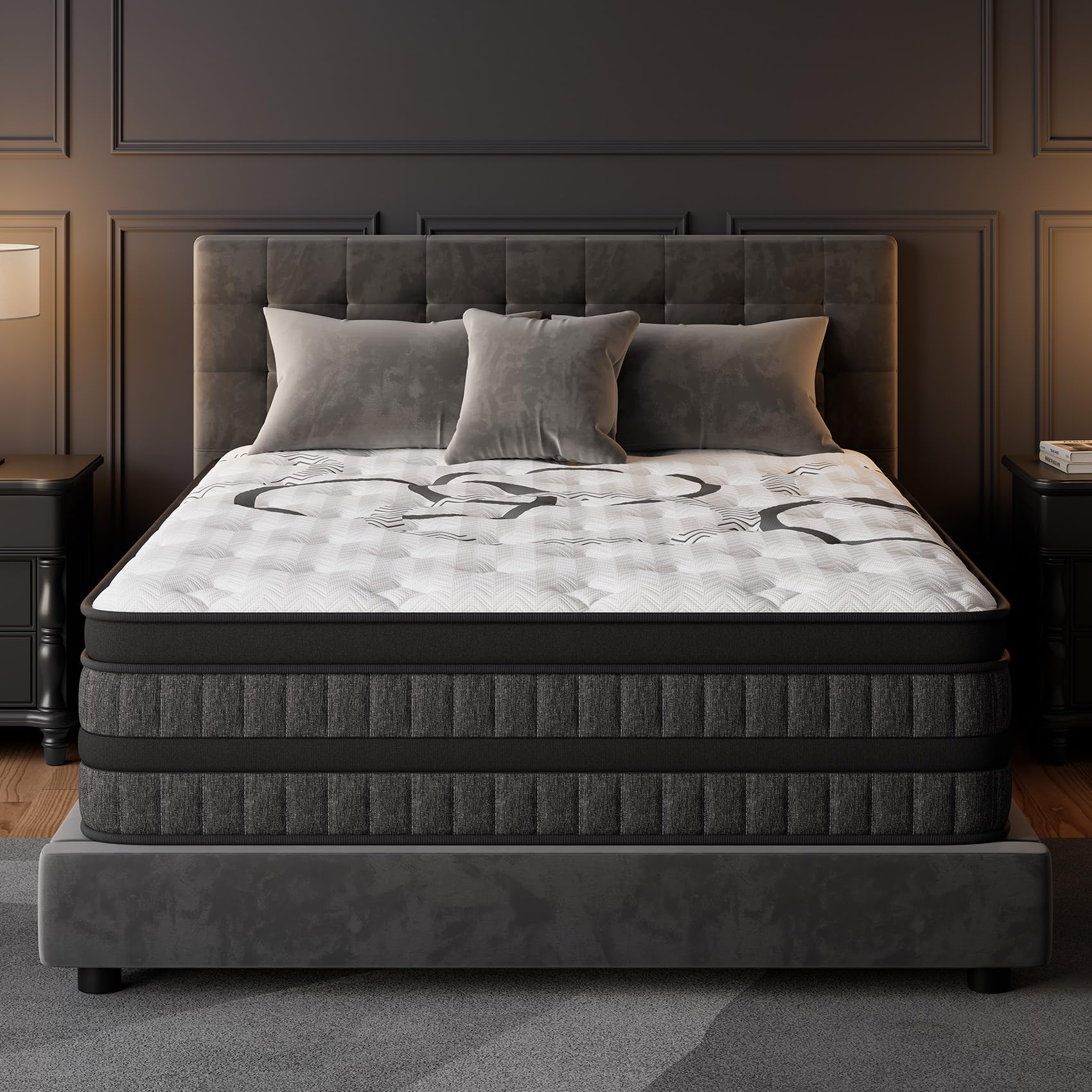 Queen Mattress 12 Inch Hybrid Mattresses Euro Top Medium Firm for Back & Lumbar Support, 365 Night Trial, Individual Pocket Spring Bed for Motion Isolation & Pressure Relief (12 Inch, Queen)
