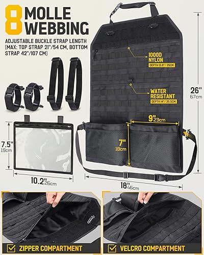 Miniatura 2 de WYNEX Juego de organizador táctico para respaldo de asiento de automóvil, accesorios de vehículo, panel Molle con 4 bolsas Molle desmontables, bolsa