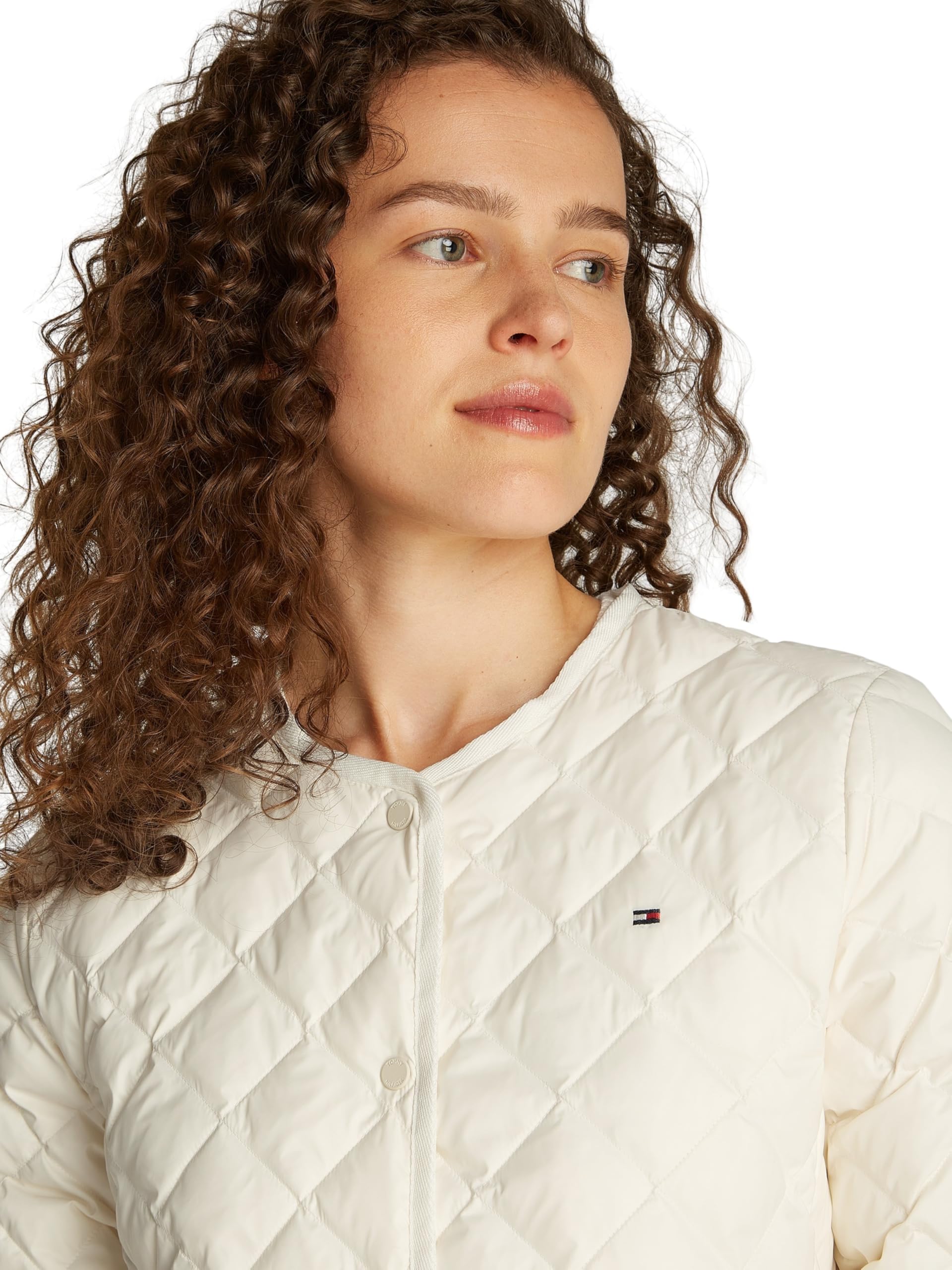 Tommy Hilfiger Donna Giacca Imbottita Quilted Collarless con Chiusura con Bottoni