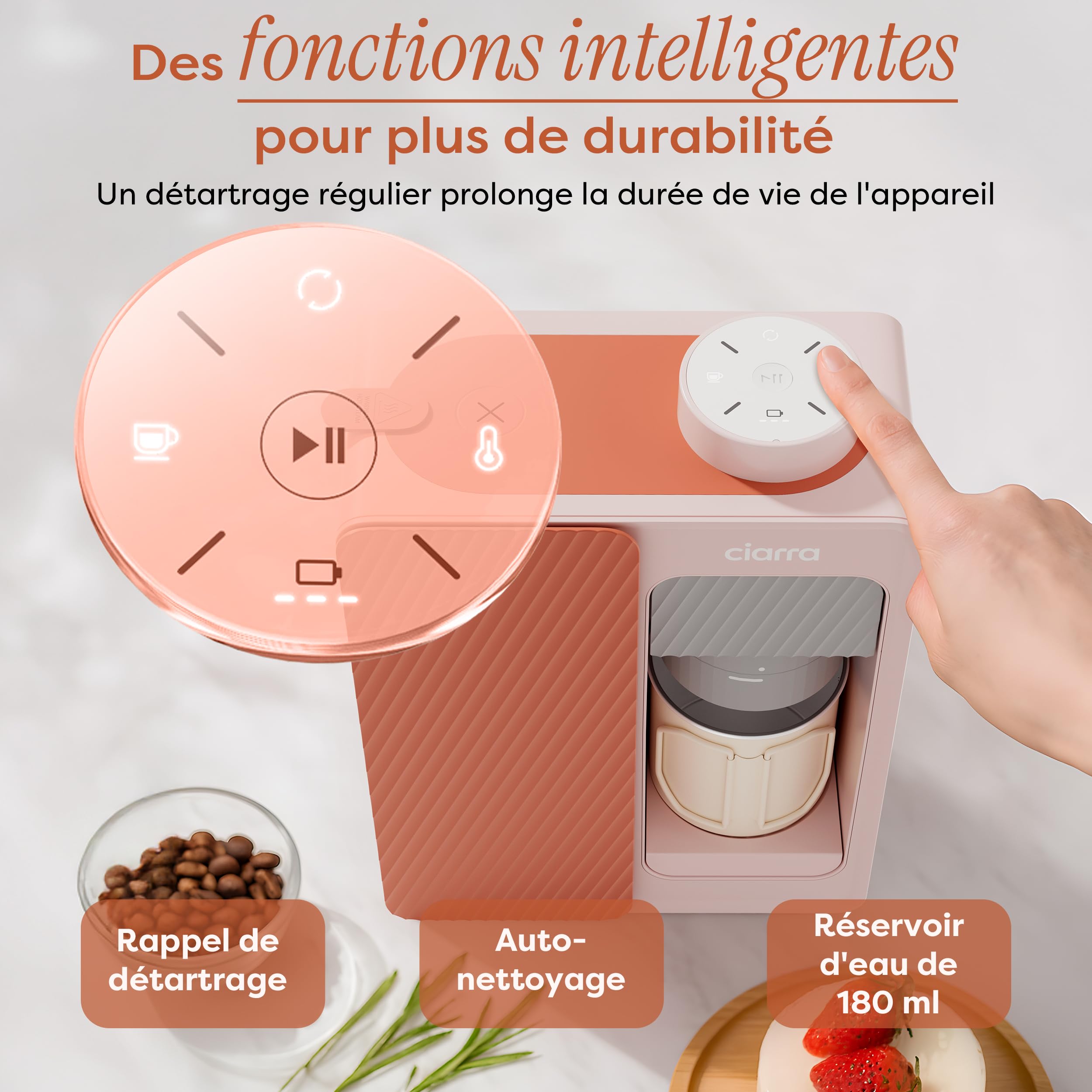 CIARRA Bloom Box Cafetière Portable - Machine à Espresso Nomade 15 Bars, Chauffage & Nettoyage Automatiques, Double Alimentation (Batterie & Secteur), Réservoir 180 ml - CBPCM551-P