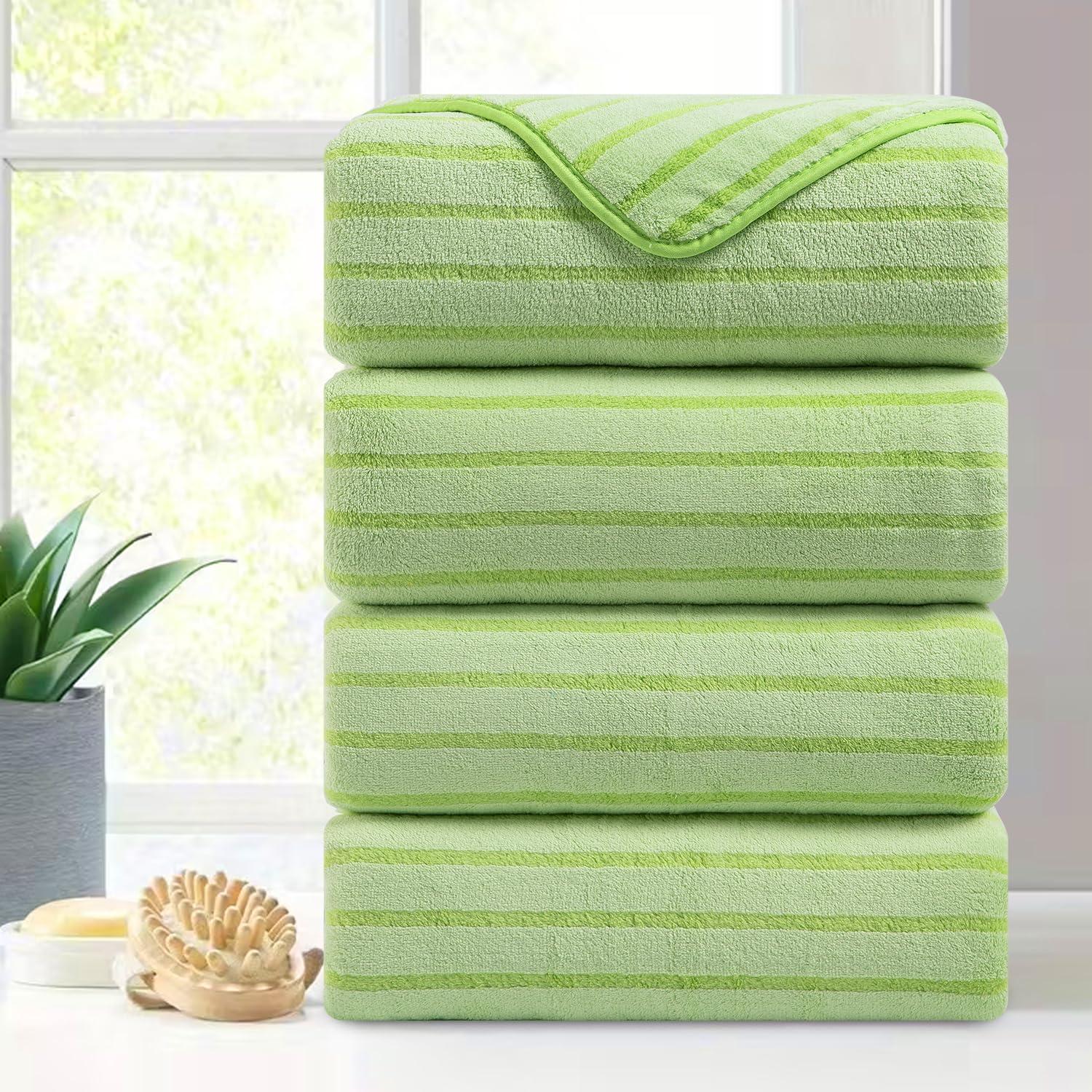 Mistyrose Confezione da 4 asciugamani da bagno grandi, in microfibra, assorbenti, XL, super morbidi, ad asciugatura rapida, per famiglia, hotel, spa, palestra, confezione da 4 (verde frutta