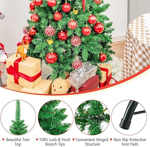 Miniatura 38 de Happygrill Árbol de Navidad artificial preiluminado de 6 pies, árbol de Navidad artificial delgado con 300 luces LED y 618 puntas de rama, bayas